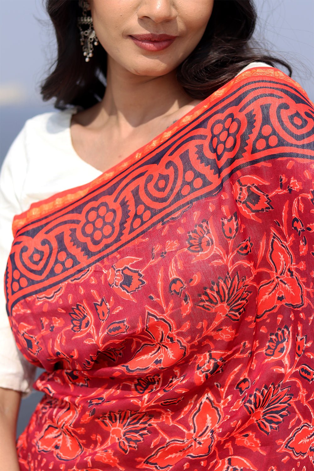 Dusk and Blush Block printed Chanderi Saree - SootiSyahi