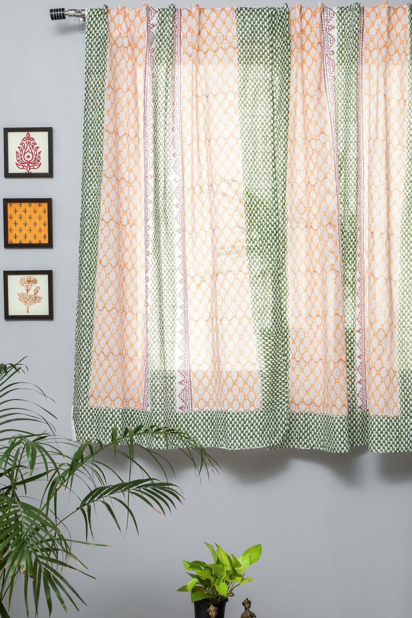 'East Meets West' Handblock Printed Cotton Window Curtain - SootiSyahi