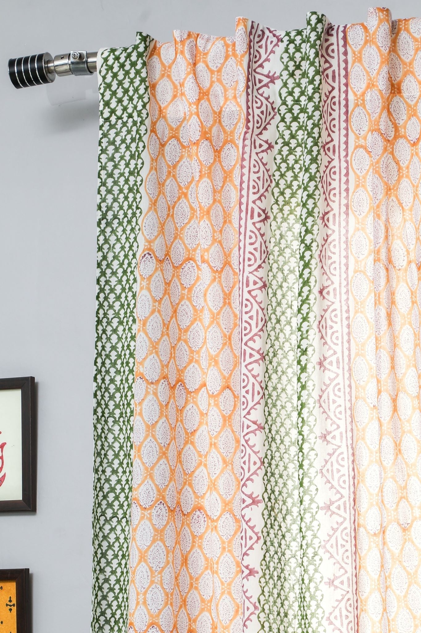'East Meets West' Handblock Printed Cotton Window Curtain - SootiSyahi