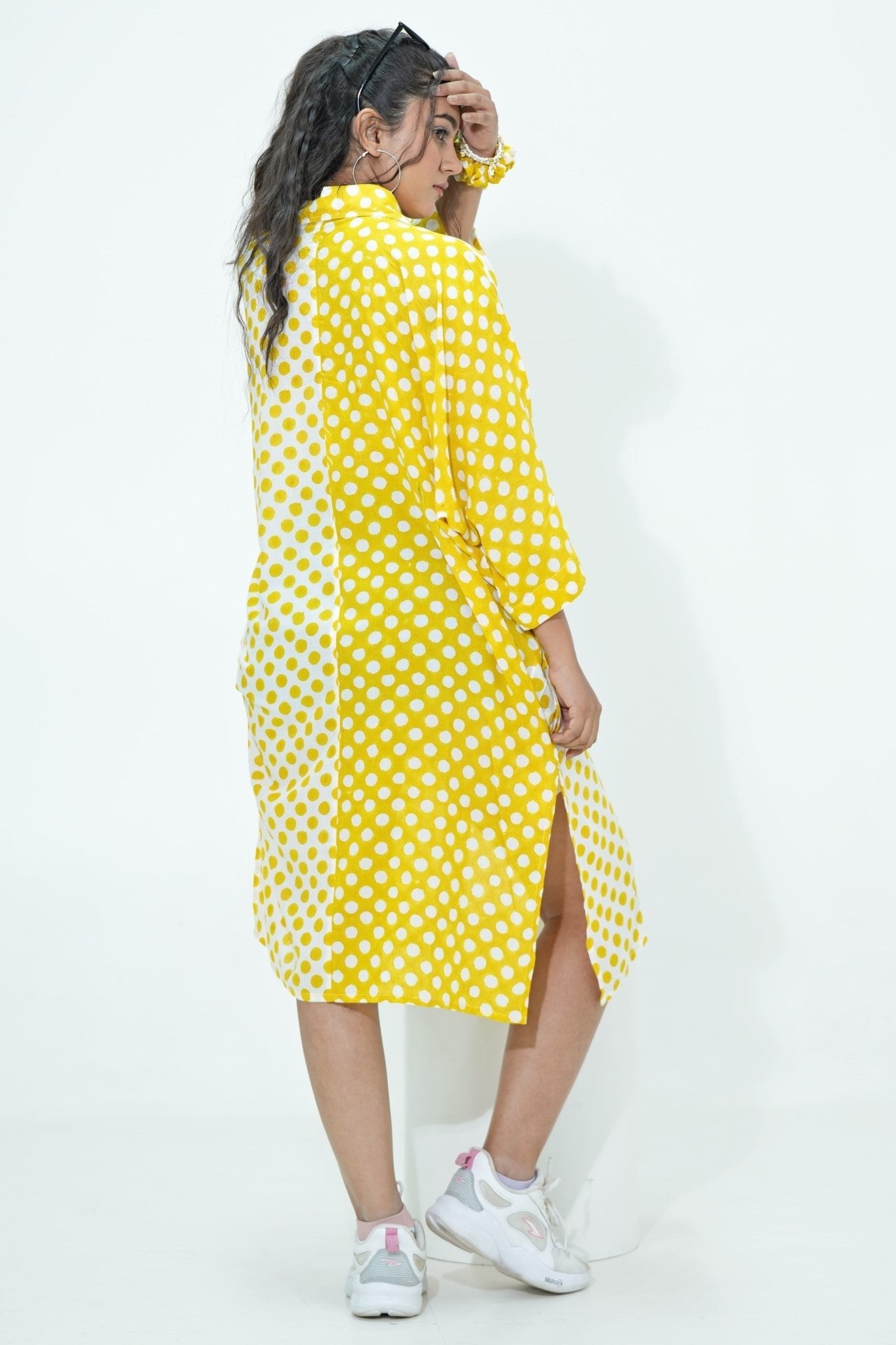 Elina in Yellow Hand Block Printed Oversize Shirt - SootiSyahi