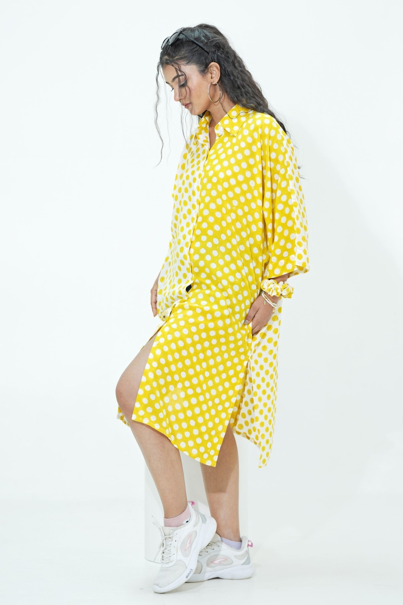 Elina in Yellow Hand Block Printed Oversize Shirt - SootiSyahi