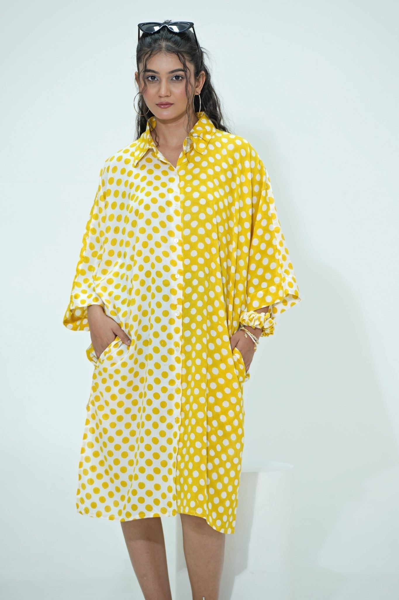 Elina in Yellow Hand Block Printed Oversize Shirt - SootiSyahi