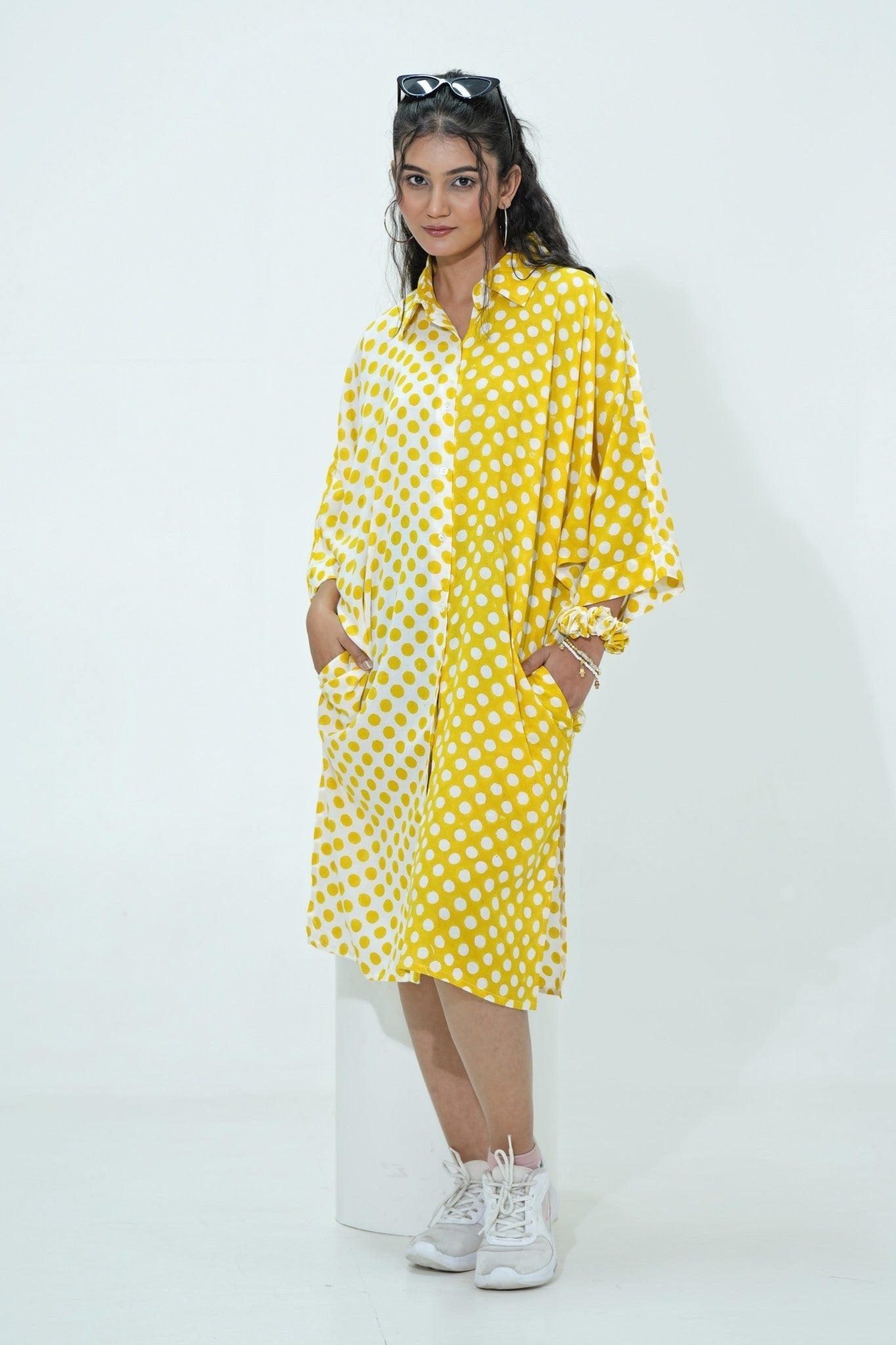 Elina in Yellow Hand Block Printed Oversize Shirt - SootiSyahi