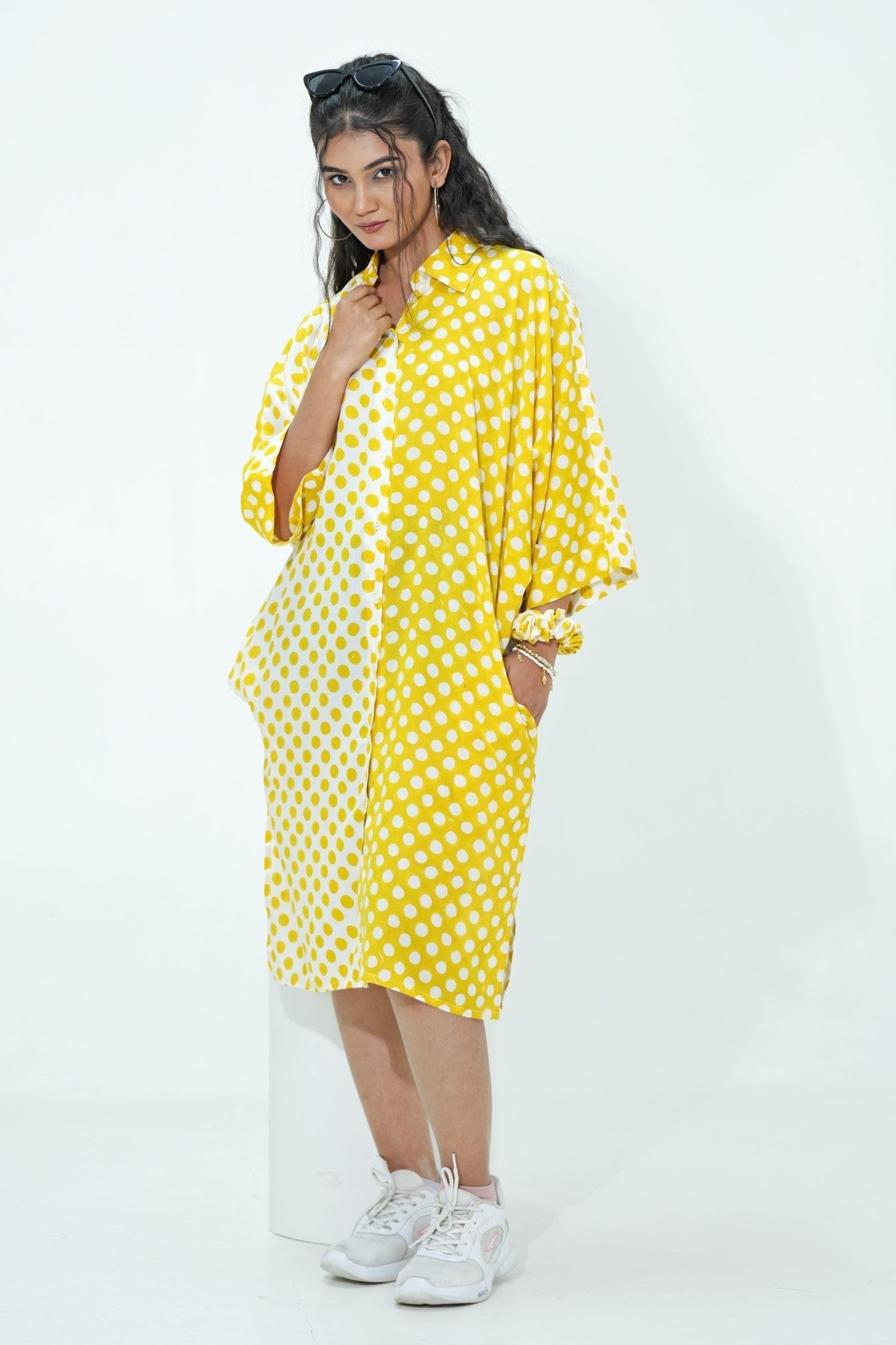 Elina in Yellow Hand Block Printed Oversize Shirt - SootiSyahi