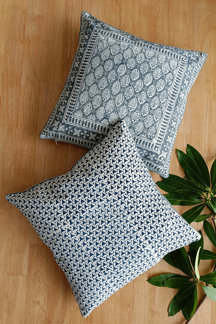 'Essence of Grey' Hand Printed Cotton Cushion Set Of Two - SootiSyahi