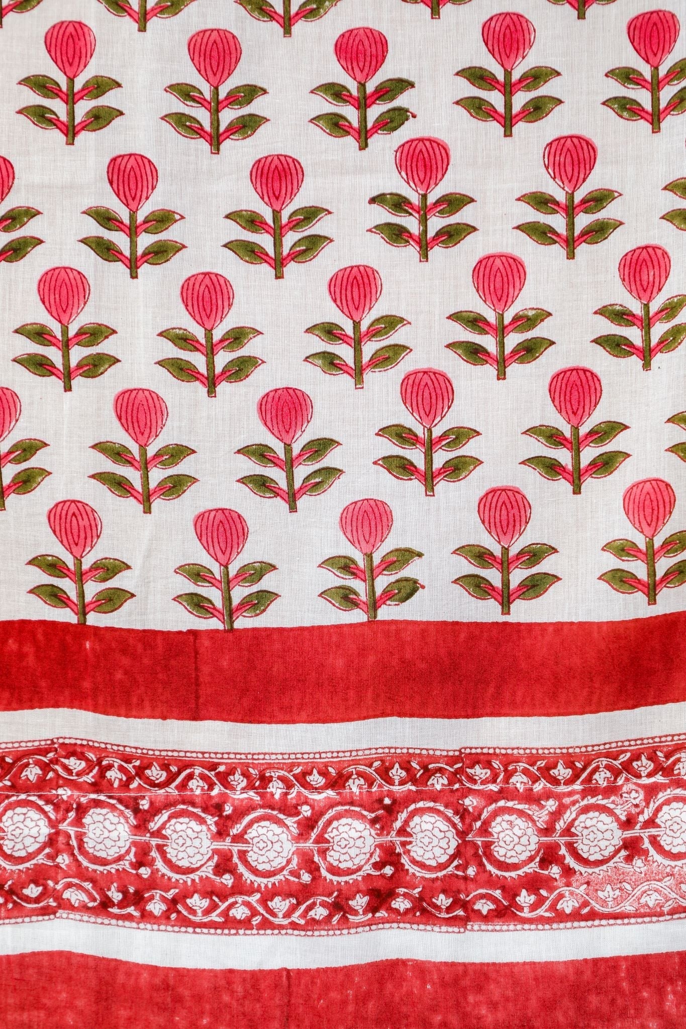 'Evergreen cherry' Handblock Printed Cotton Window Curtain - SootiSyahi