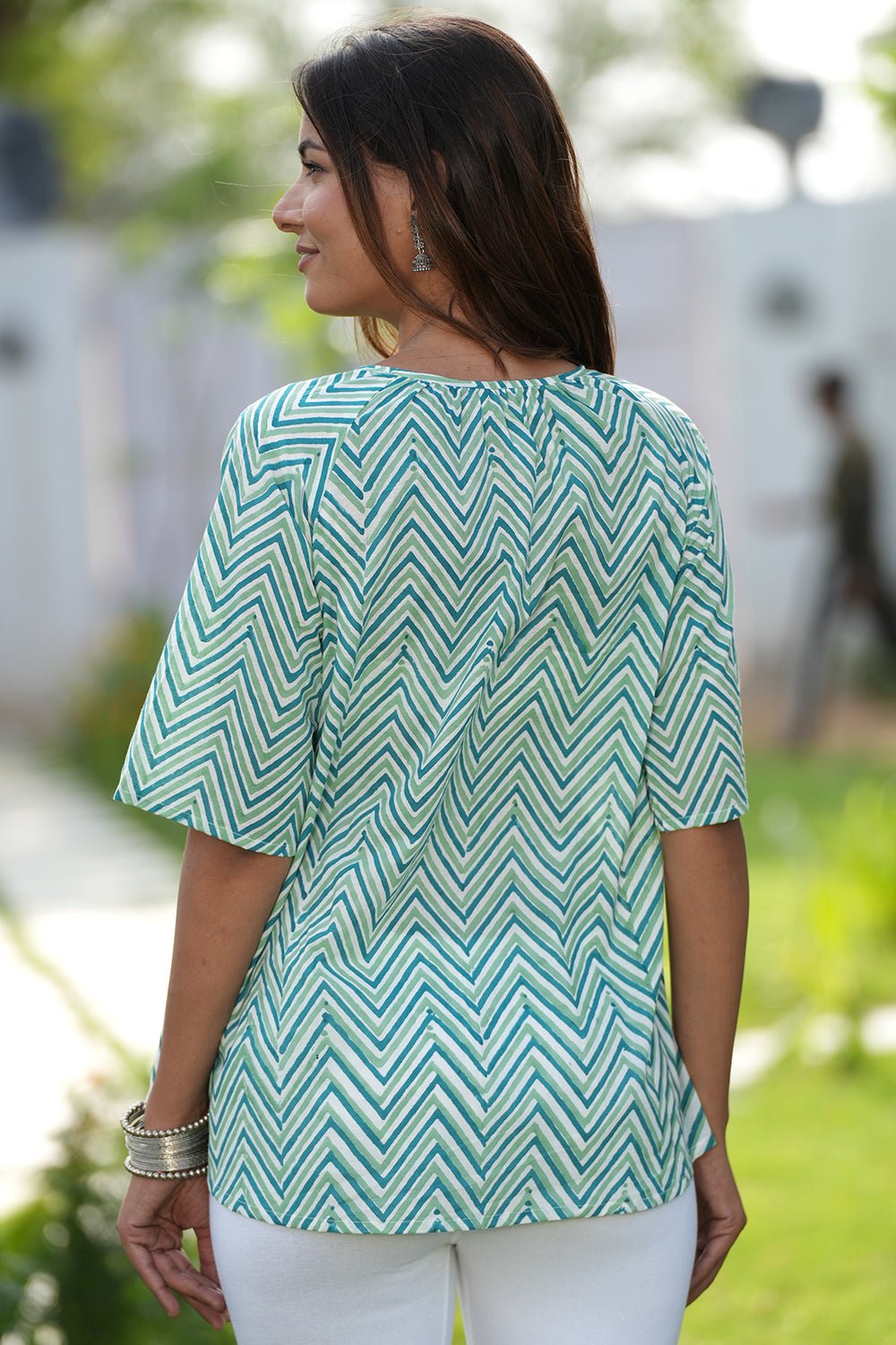 Evergreen Curves Handblock Printed Cotton Top - SootiSyahi