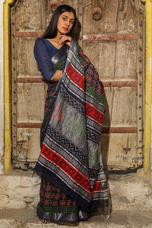 "EXCELLENCE" HANDBLOCK PRINT SLUB COTTON SAREE - SootiSyahi