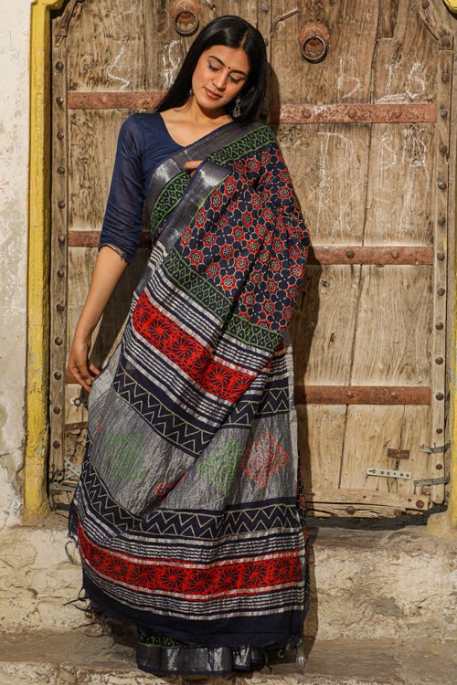 "EXCELLENCE" HANDBLOCK PRINT SLUB COTTON SAREE - SootiSyahi