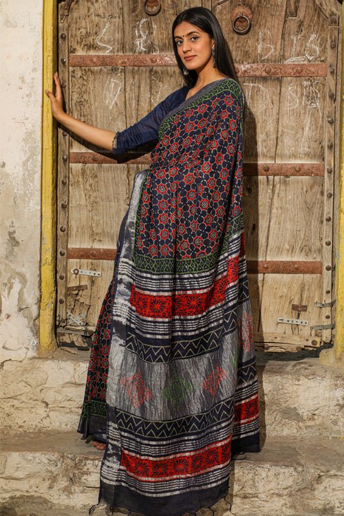 "EXCELLENCE" HANDBLOCK PRINT SLUB COTTON SAREE - SootiSyahi