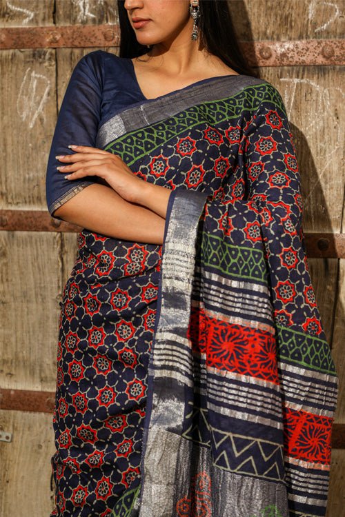 "EXCELLENCE" HANDBLOCK PRINT SLUB COTTON SAREE - SootiSyahi