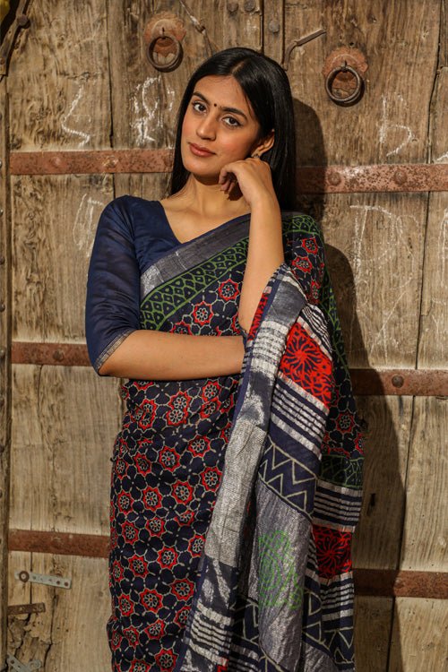 "EXCELLENCE" HANDBLOCK PRINT SLUB COTTON SAREE - SootiSyahi