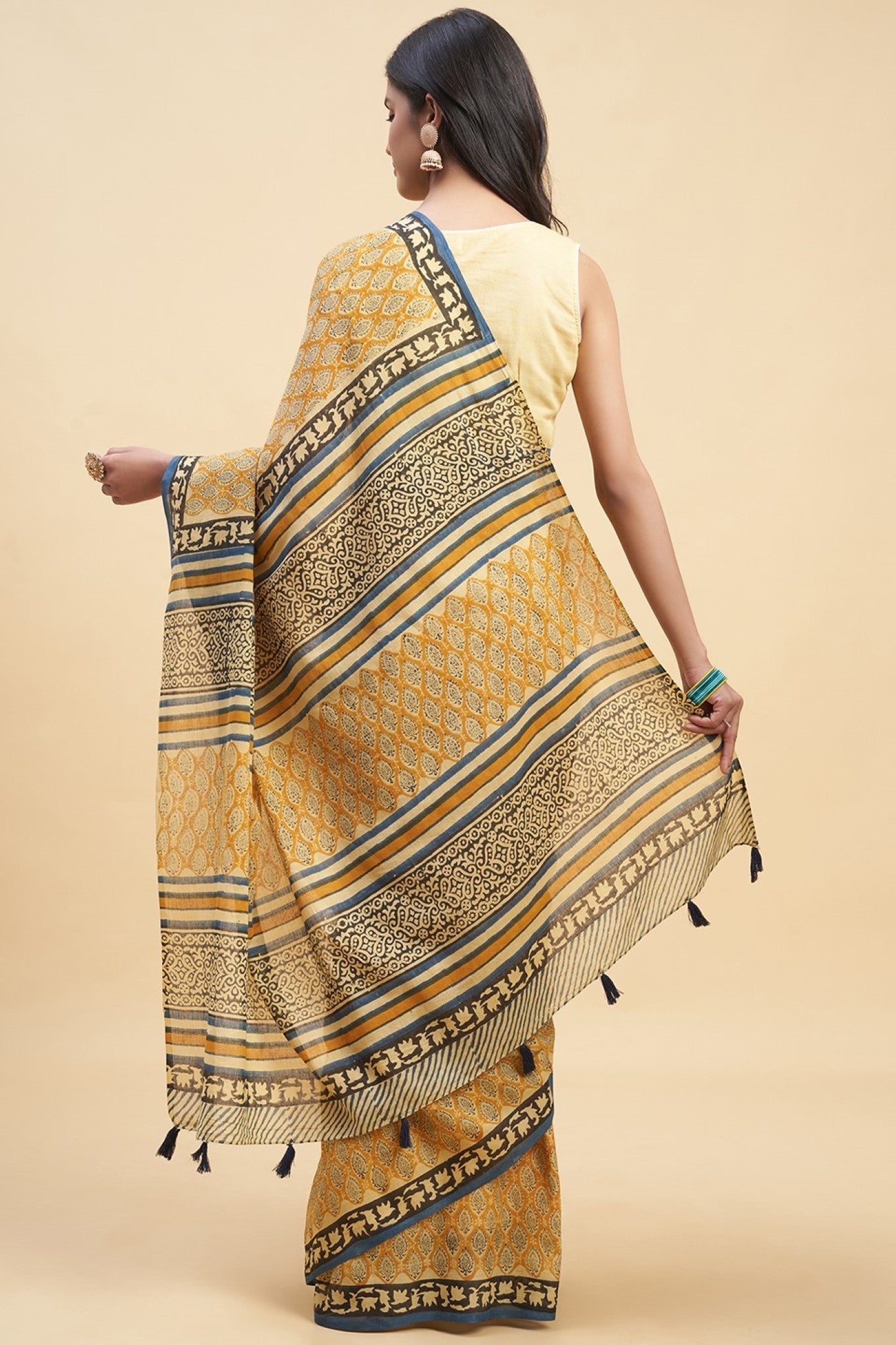 "Excelsa " HANDBLOCK PRINT MUL COTTON SAREE - SootiSyahi