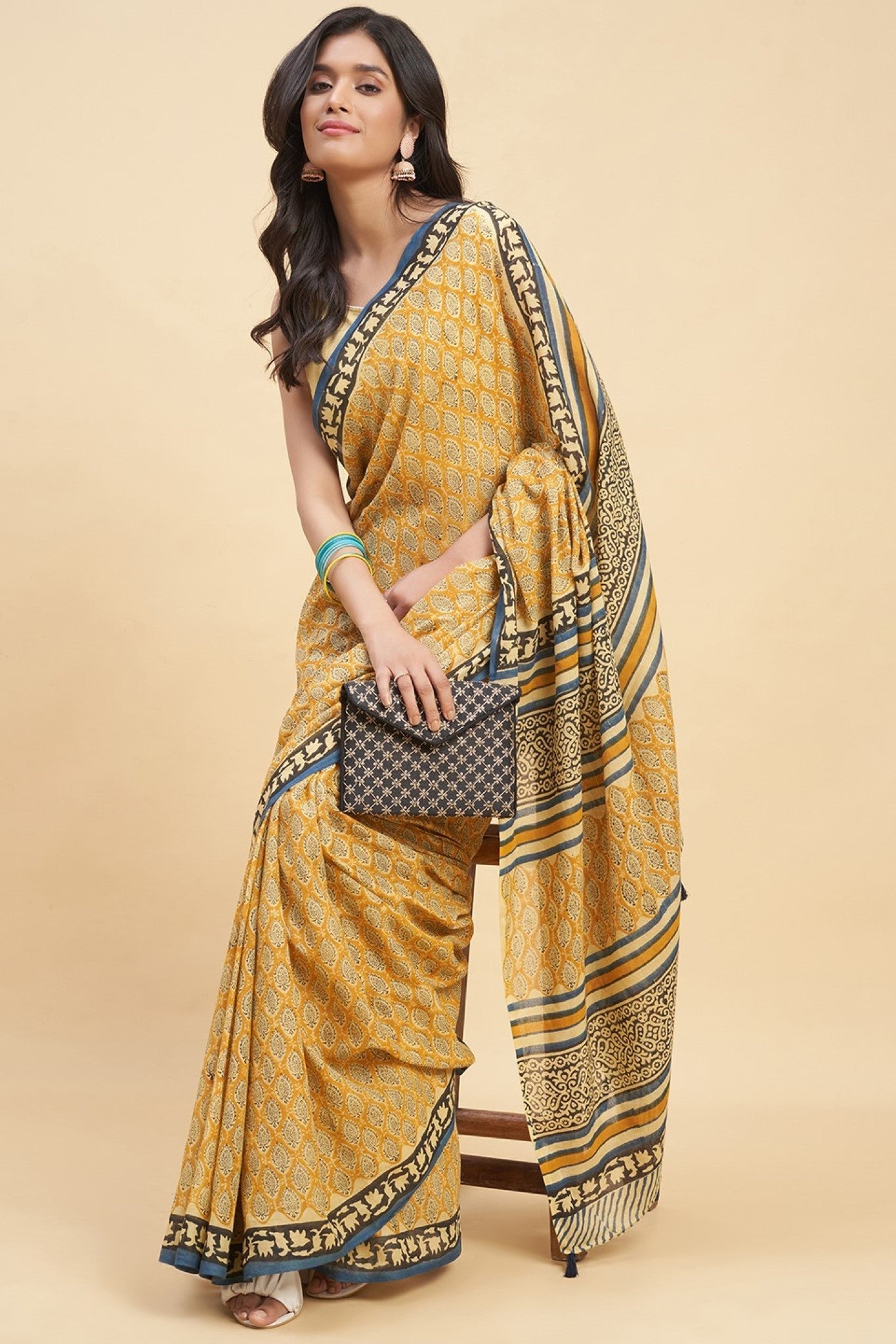 "Excelsa " HANDBLOCK PRINT MUL COTTON SAREE - SootiSyahi