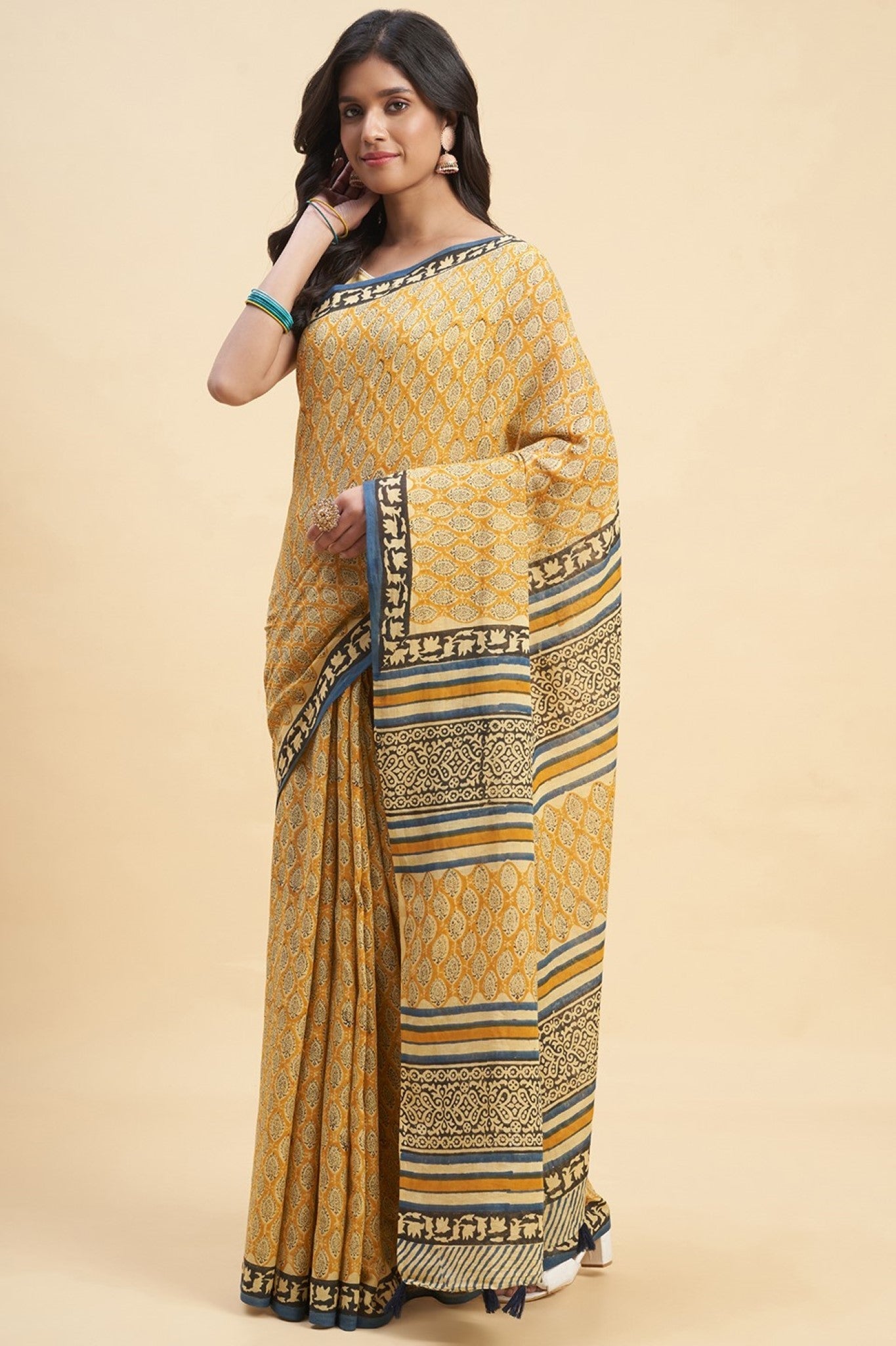 "Excelsa " HANDBLOCK PRINT MUL COTTON SAREE - SootiSyahi