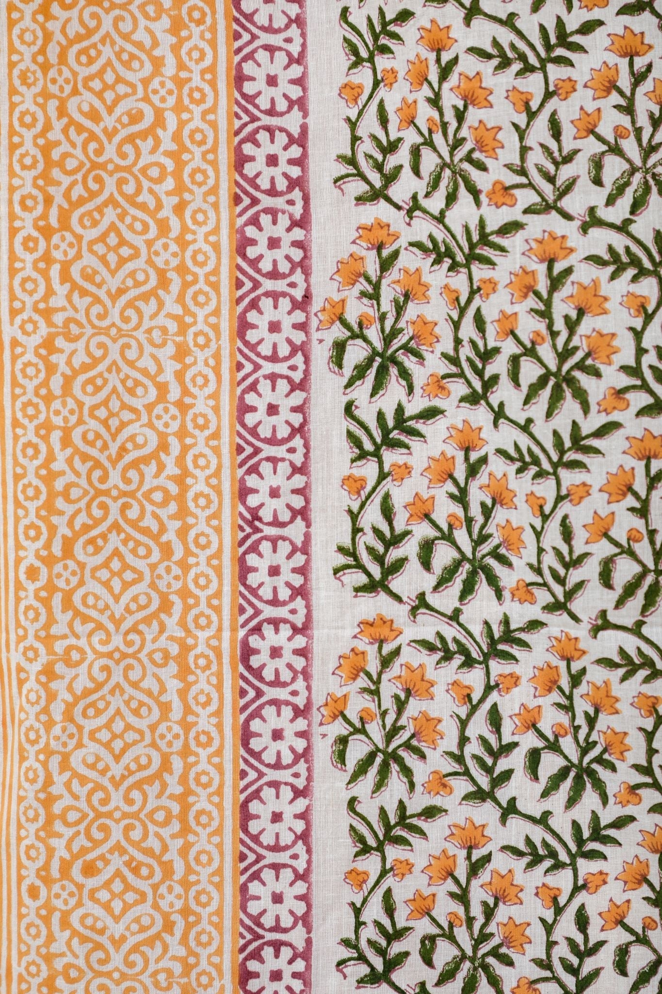 'Fairyland yellow' Handblock Printed Cotton Window Curtain - SootiSyahi