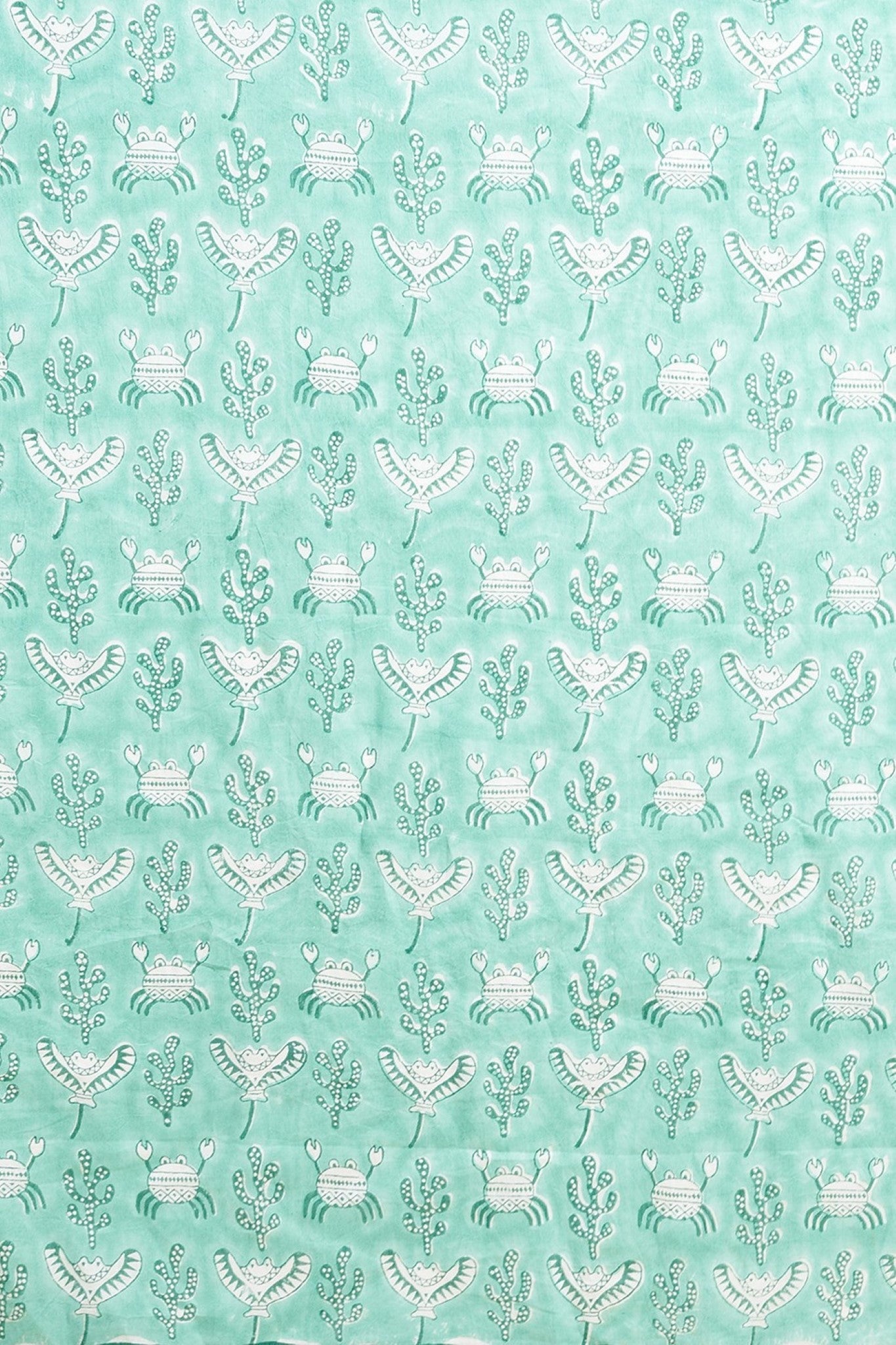 "Fiddler Green Crab'' Block Printed Cotton Saree - SootiSyahi