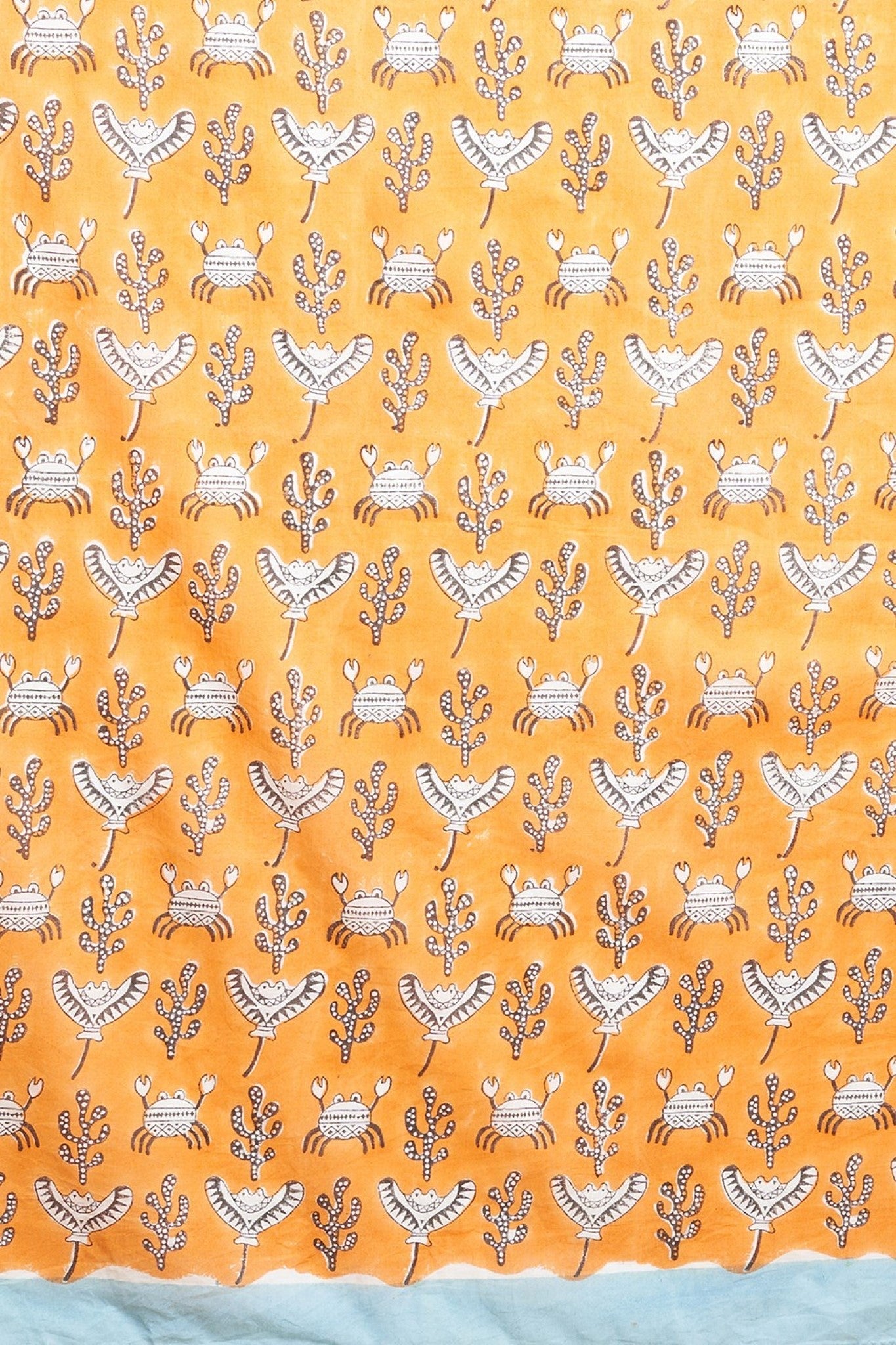 "Fiddler Orange Crab'' Block Printed Cotton Saree - SootiSyahi