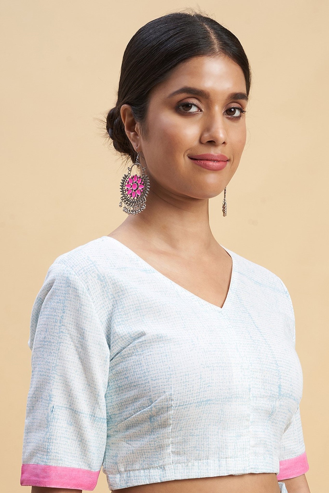 "Fiddler Pink Crab" Block Printed Cotton Saree - SootiSyahi