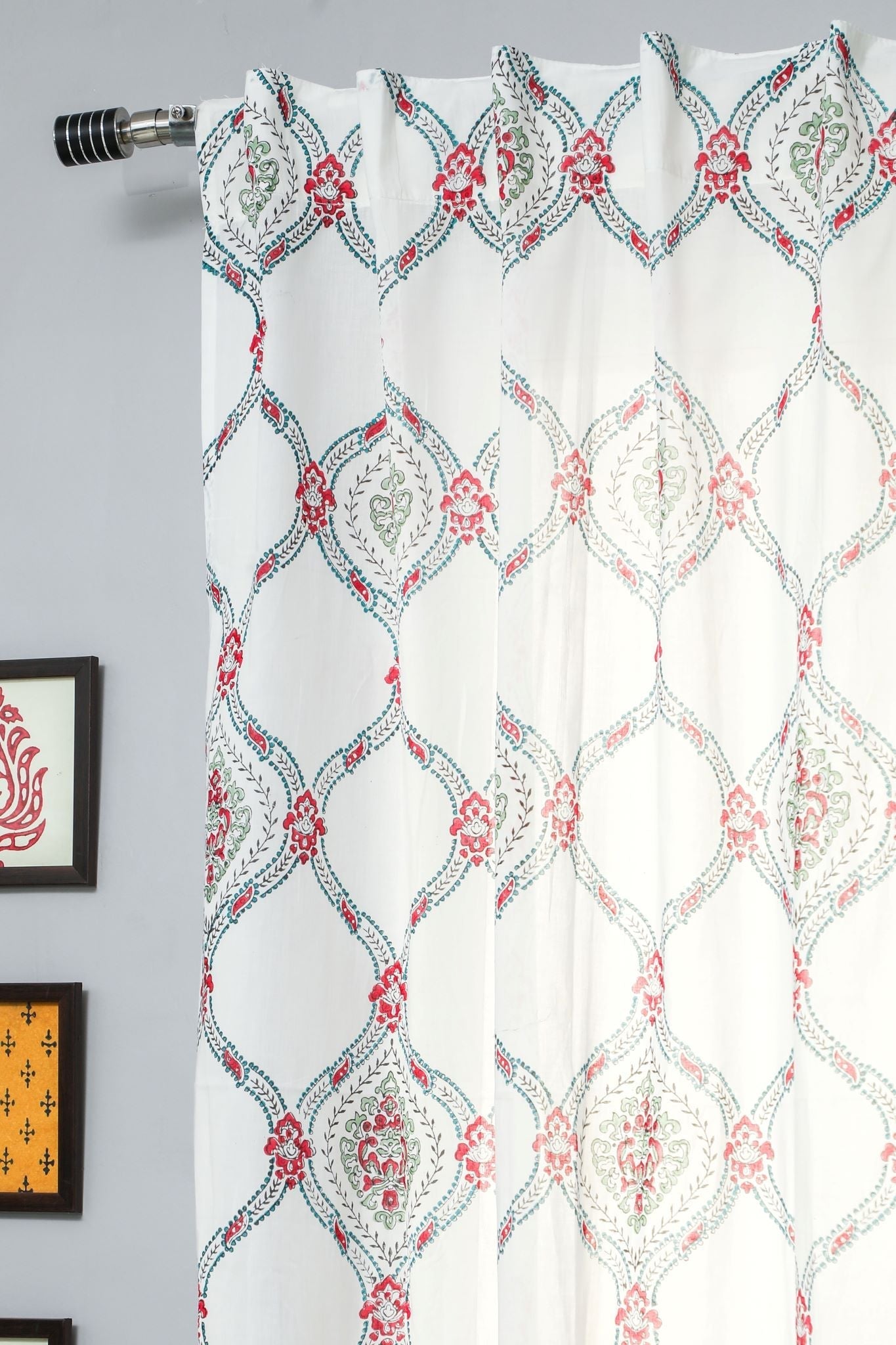 'First Impression' Handblock Printed Cotton Window Curtain - SootiSyahi