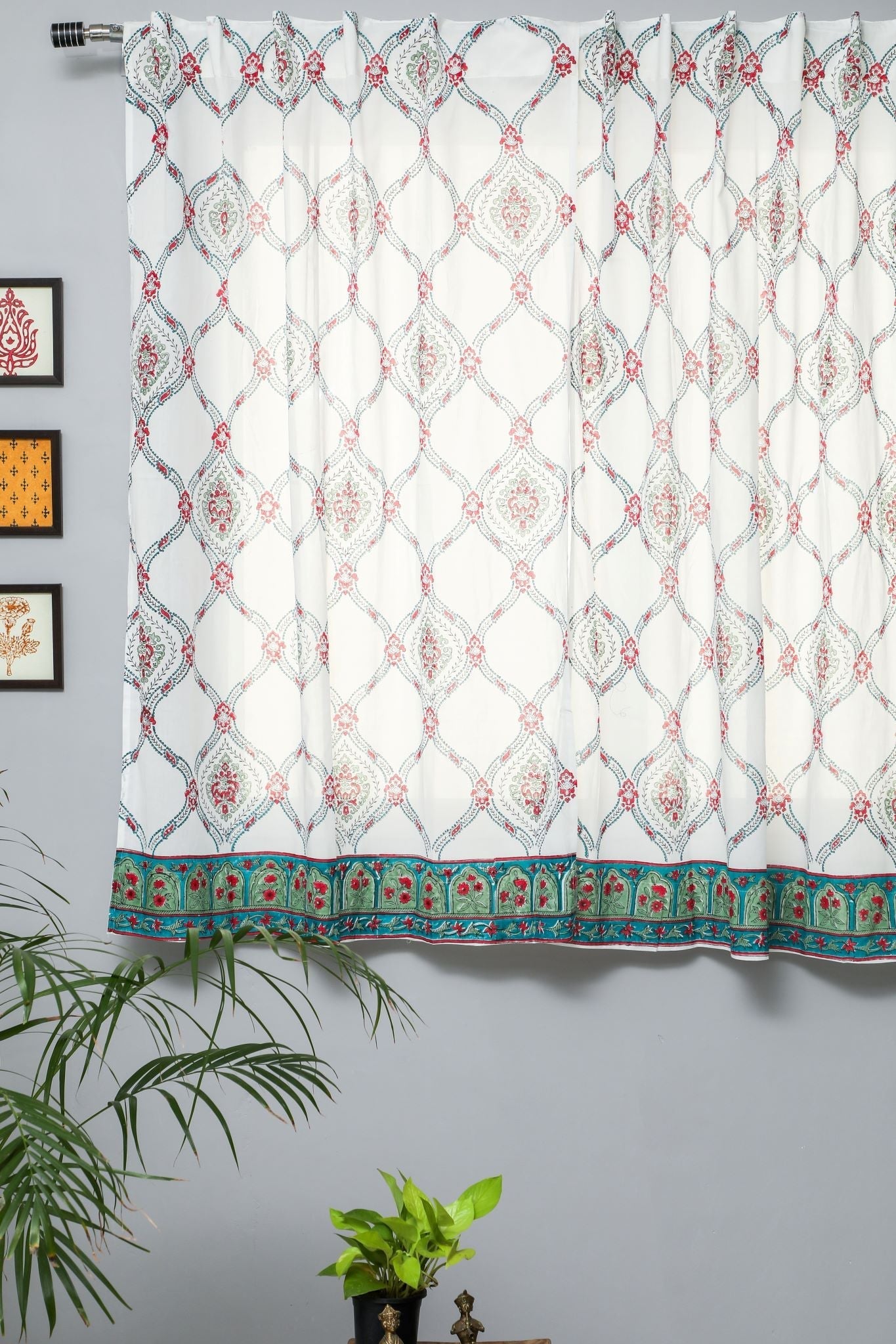 'First Impression' Handblock Printed Cotton Window Curtain - SootiSyahi