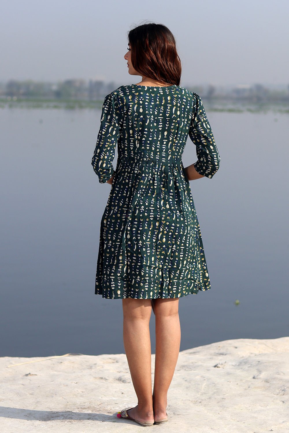 Fisherman's Dream Handblock Printed Cotton Dress - SootiSyahi