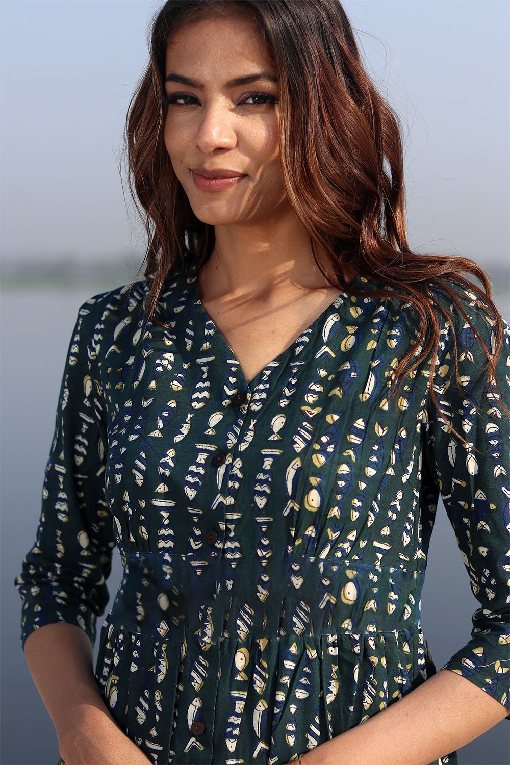 Fisherman's Dream Handblock Printed Cotton Dress - SootiSyahi