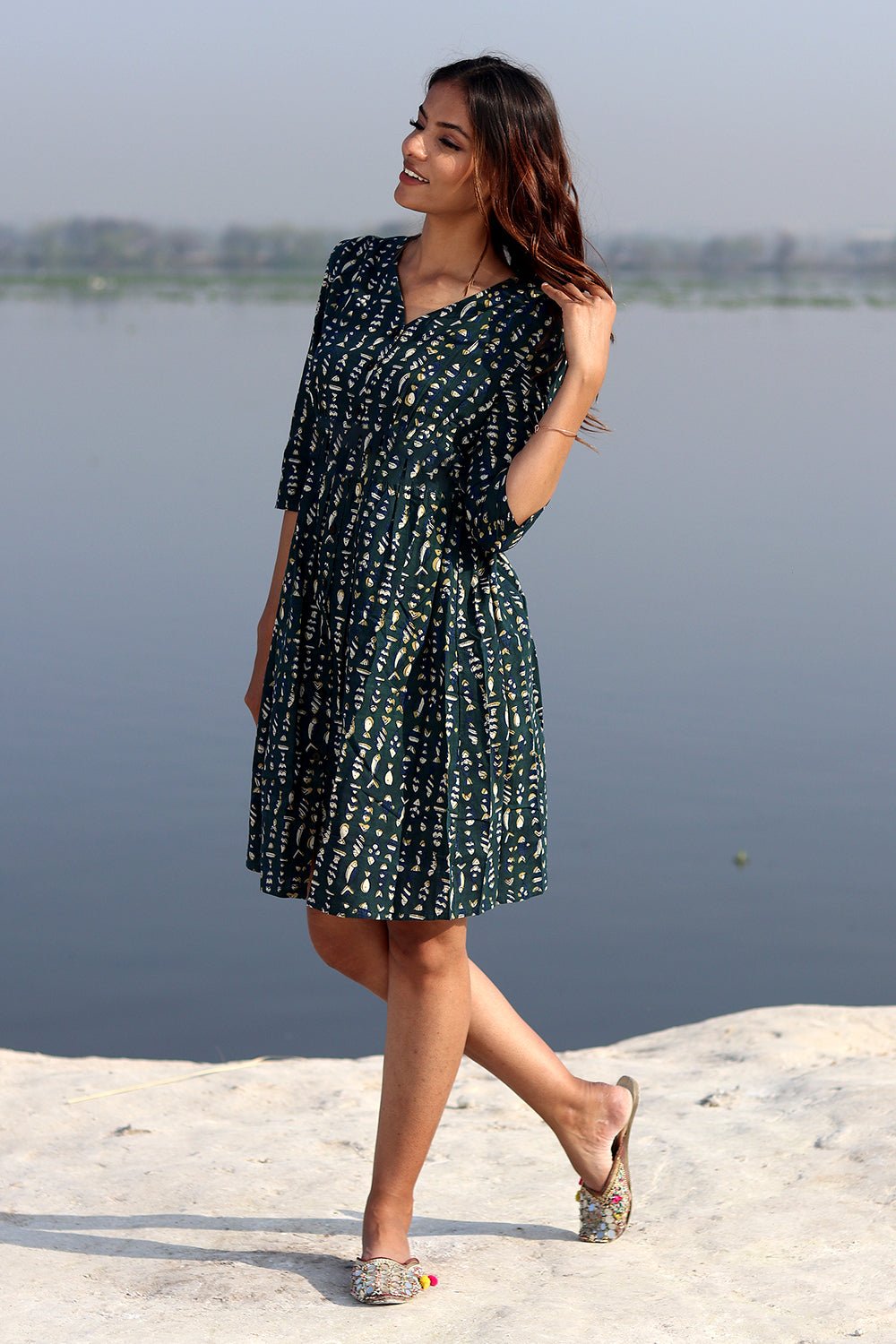 Fisherman's Dream Handblock Printed Cotton Dress - SootiSyahi