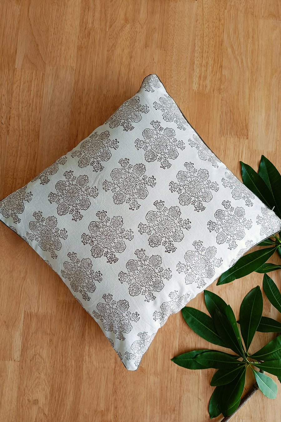 'Floral Lines' Hand Printed Cotton Cushion Set Of Two - SootiSyahi