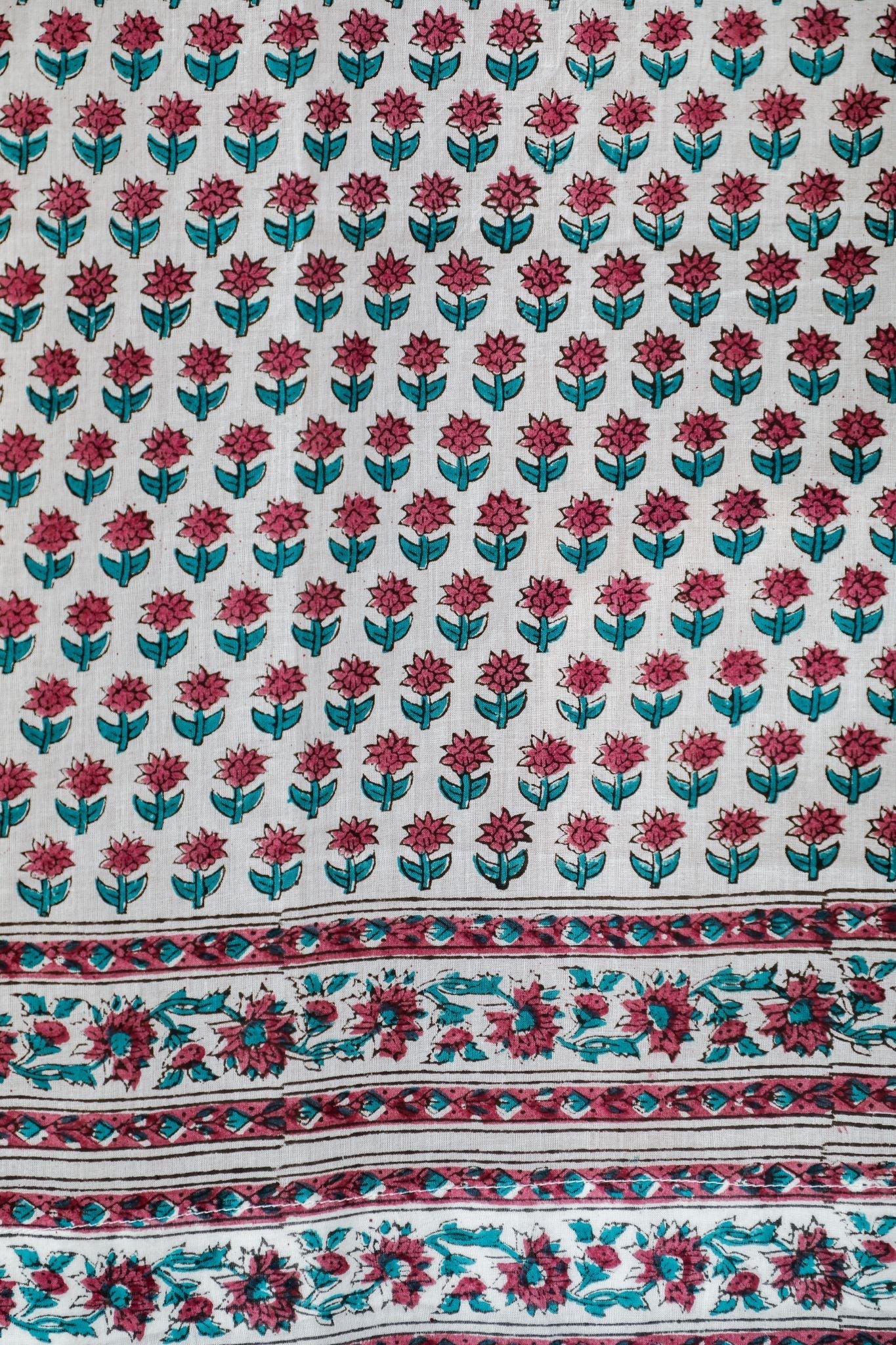 'Florel Sprouts' Handblock Printed Cotton Window Curtain - SootiSyahi