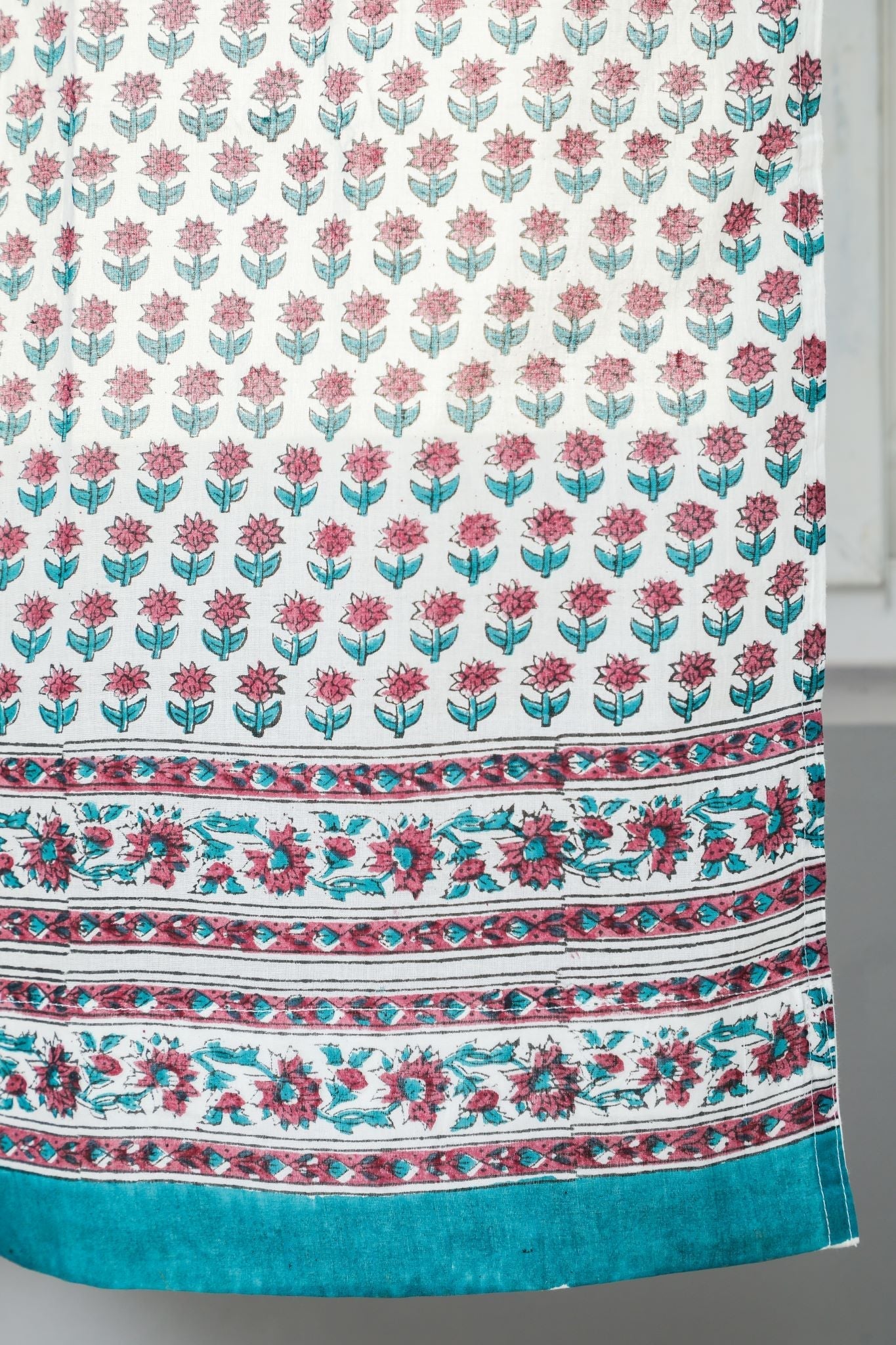 'Florel Sprouts' Handblock Printed Cotton Window Curtain - SootiSyahi