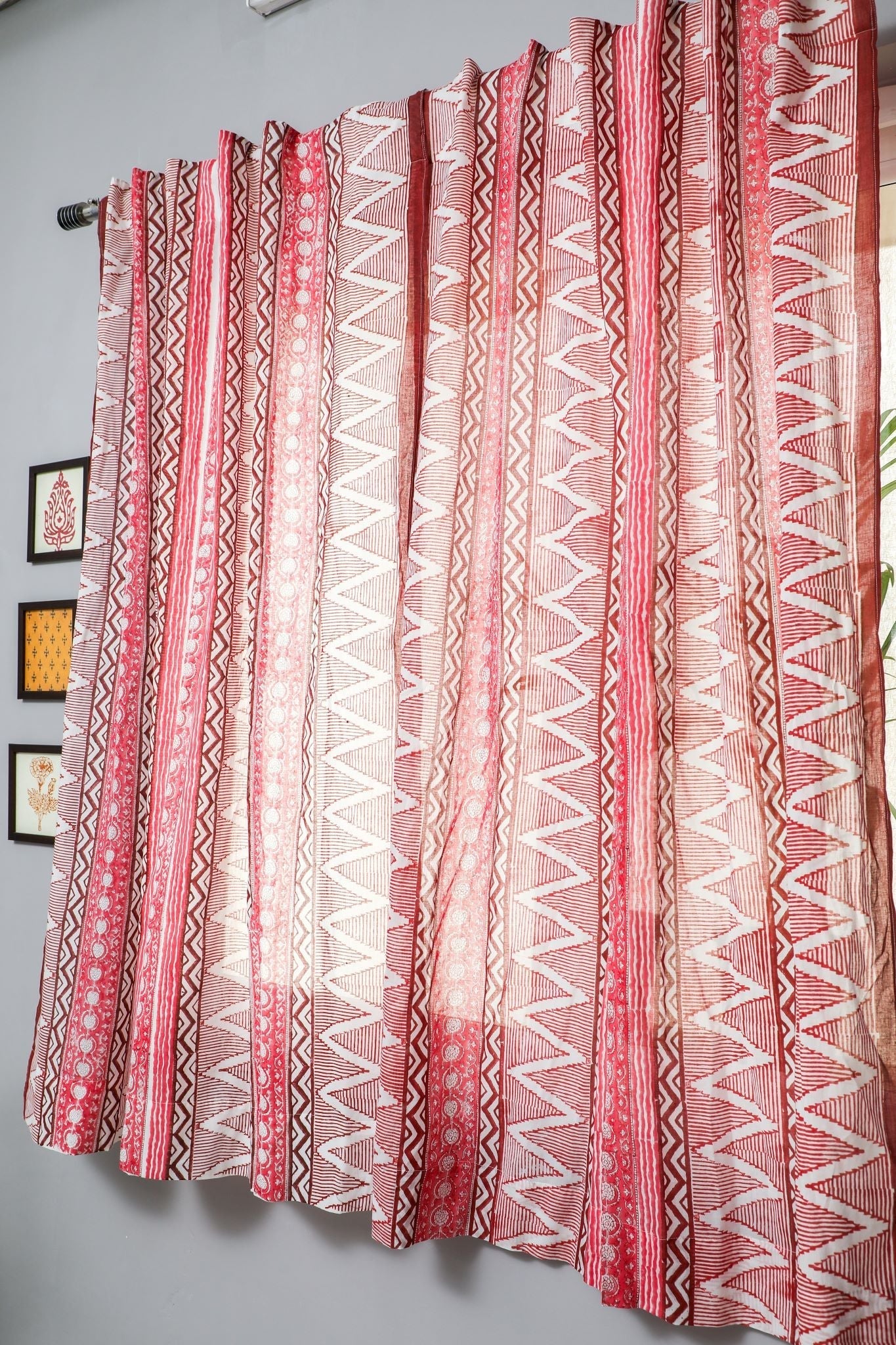 'Geometric Romance' Handblock Printed Cotton Window Curtain - SootiSyahi