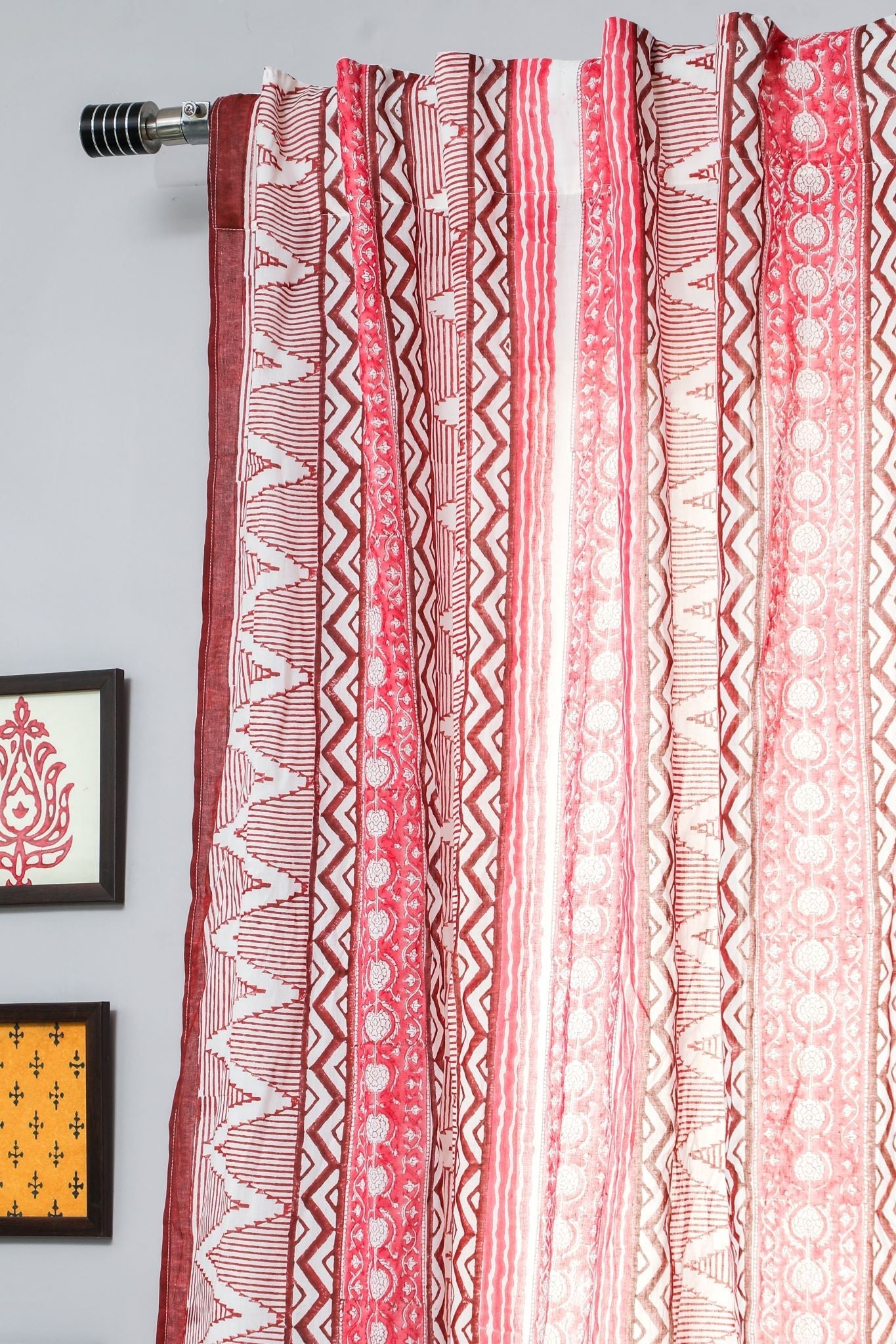 'Geometric Romance' Handblock Printed Cotton Window Curtain - SootiSyahi