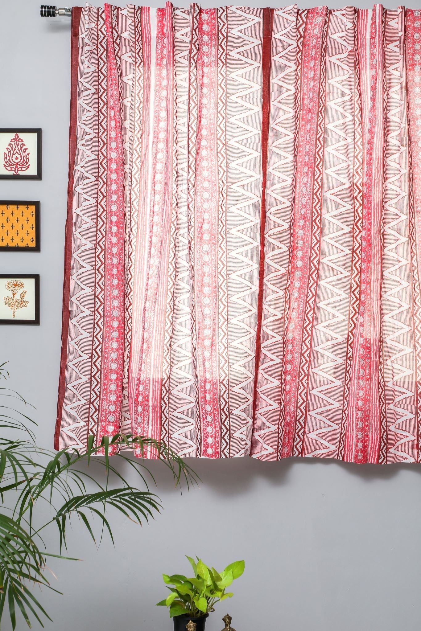 'Geometric Romance' Handblock Printed Cotton Window Curtain - SootiSyahi