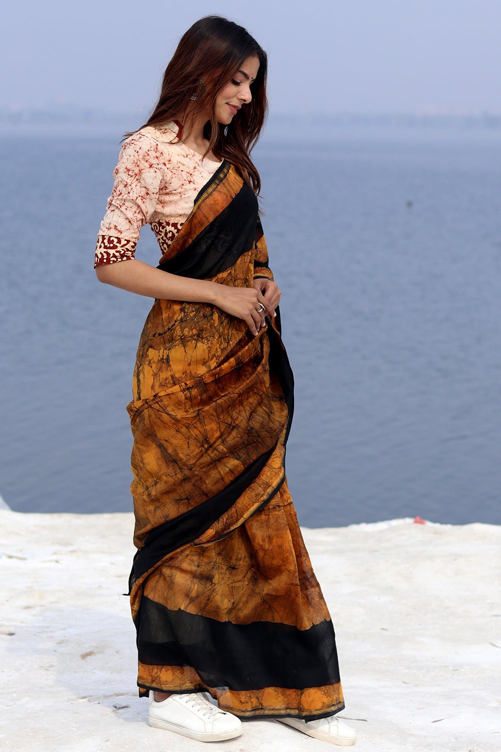 "Ginger Rush" Batik Chanderi Saree - SootiSyahi