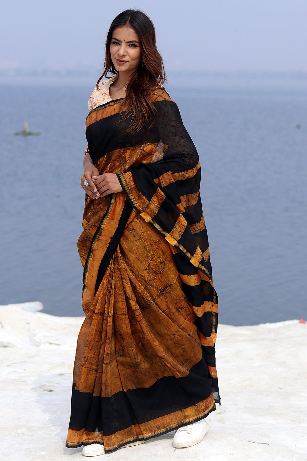 "Ginger Rush" Batik Chanderi Saree - SootiSyahi