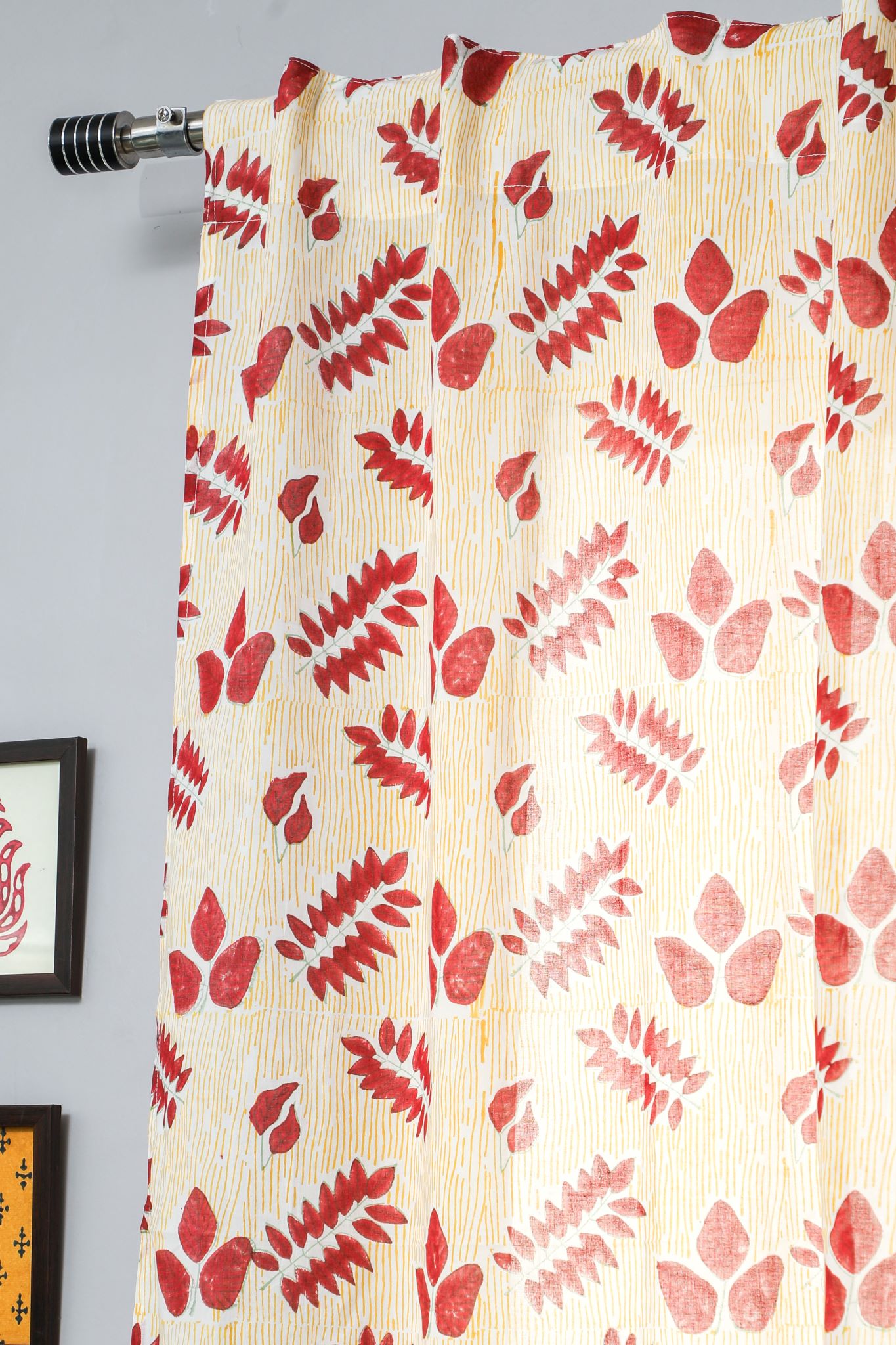 'Glow of Autum' Handblock Printed Cotton Window Curtain - SootiSyahi