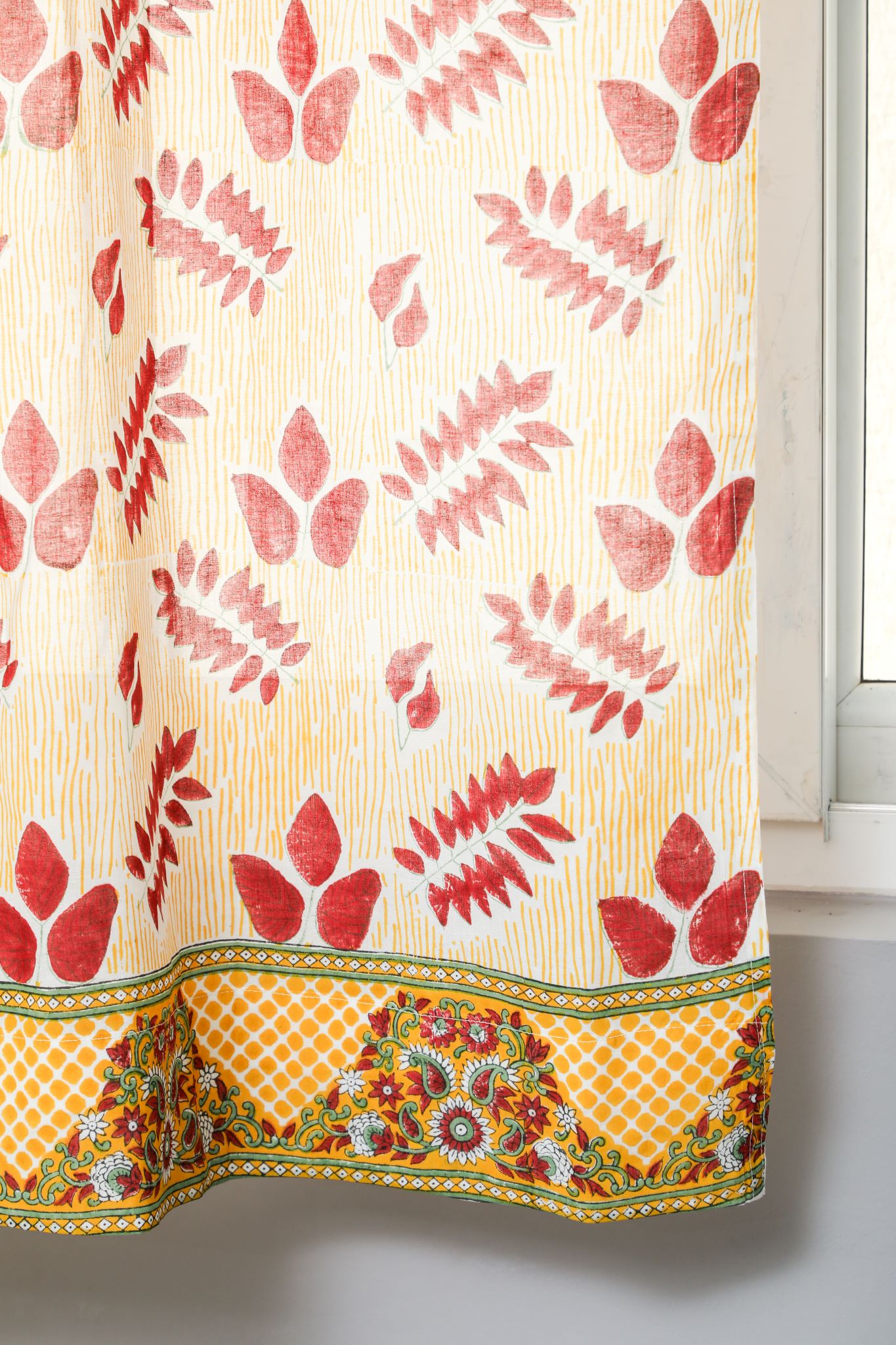 'Glow of Autum' Handblock Printed Cotton Window Curtain - SootiSyahi