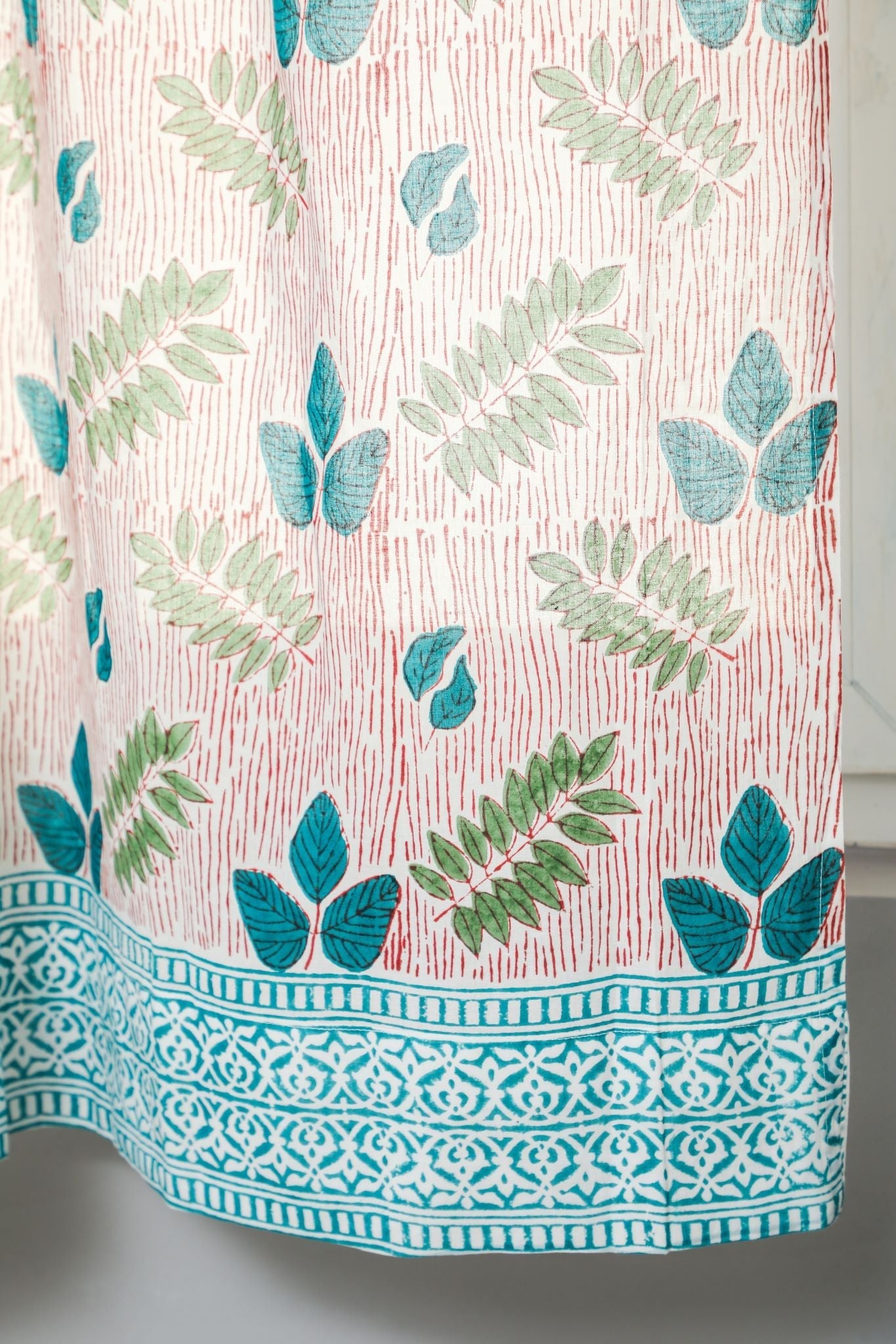 'Glow of Garden' Handblock Printed Cotton Window Curtain - SootiSyahi