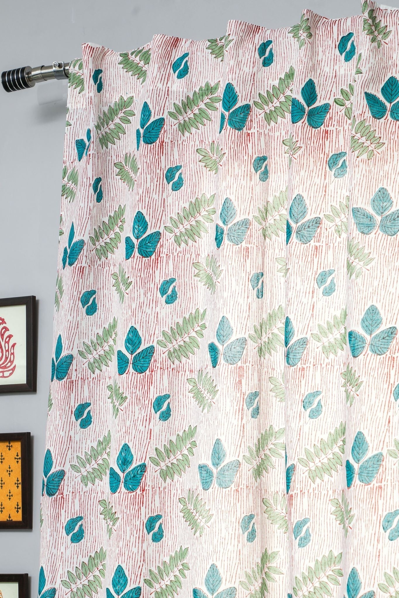 'Glow of Garden' Handblock Printed Cotton Window Curtain - SootiSyahi