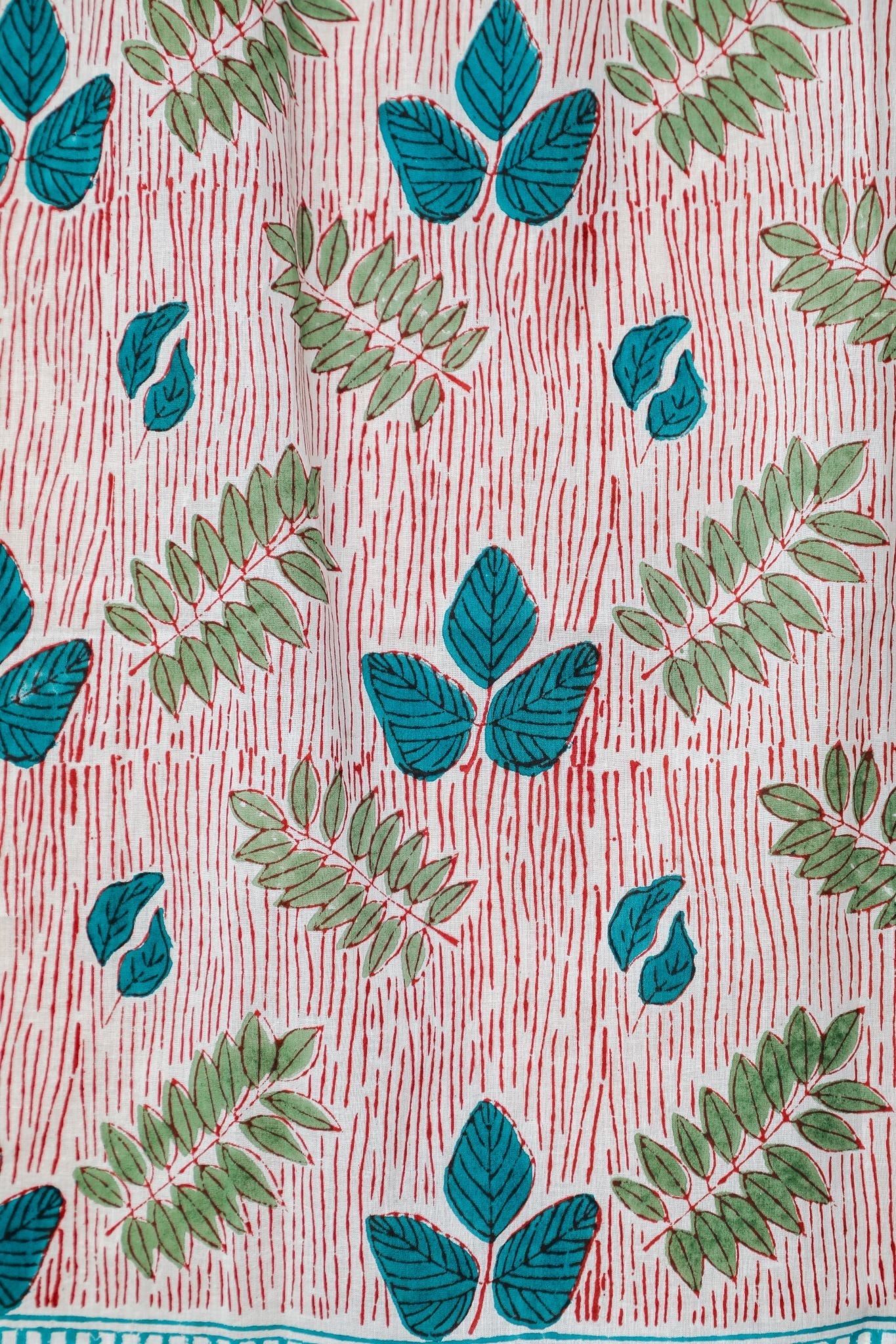 'Glow of Garden' Handblock Printed Cotton Window Curtain - SootiSyahi