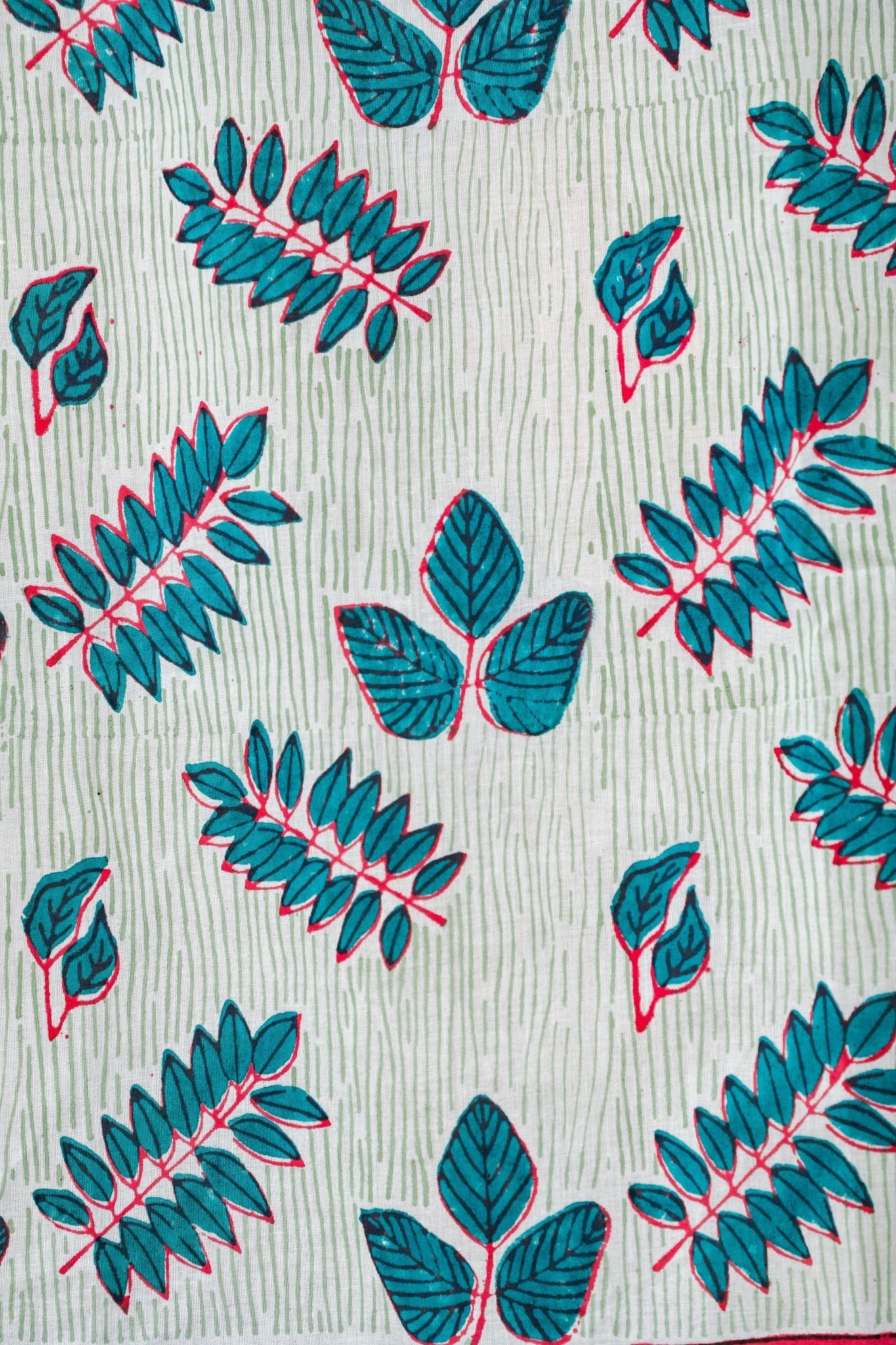 'Glow of Leaves' Handblock Printed Cotton Window Curtain - SootiSyahi