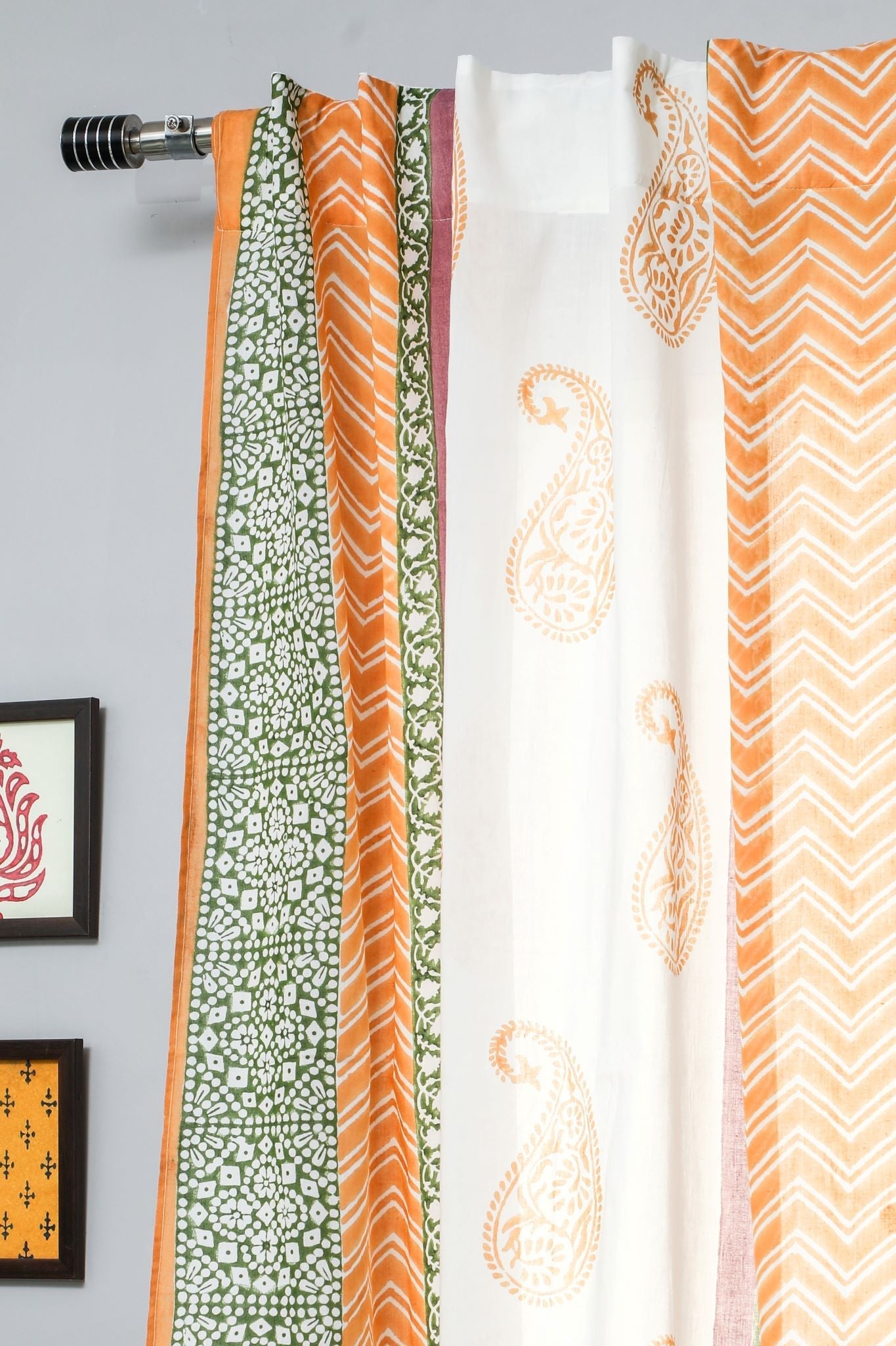 'Golden East' Handblock Printed Cotton Window Curtain - SootiSyahi