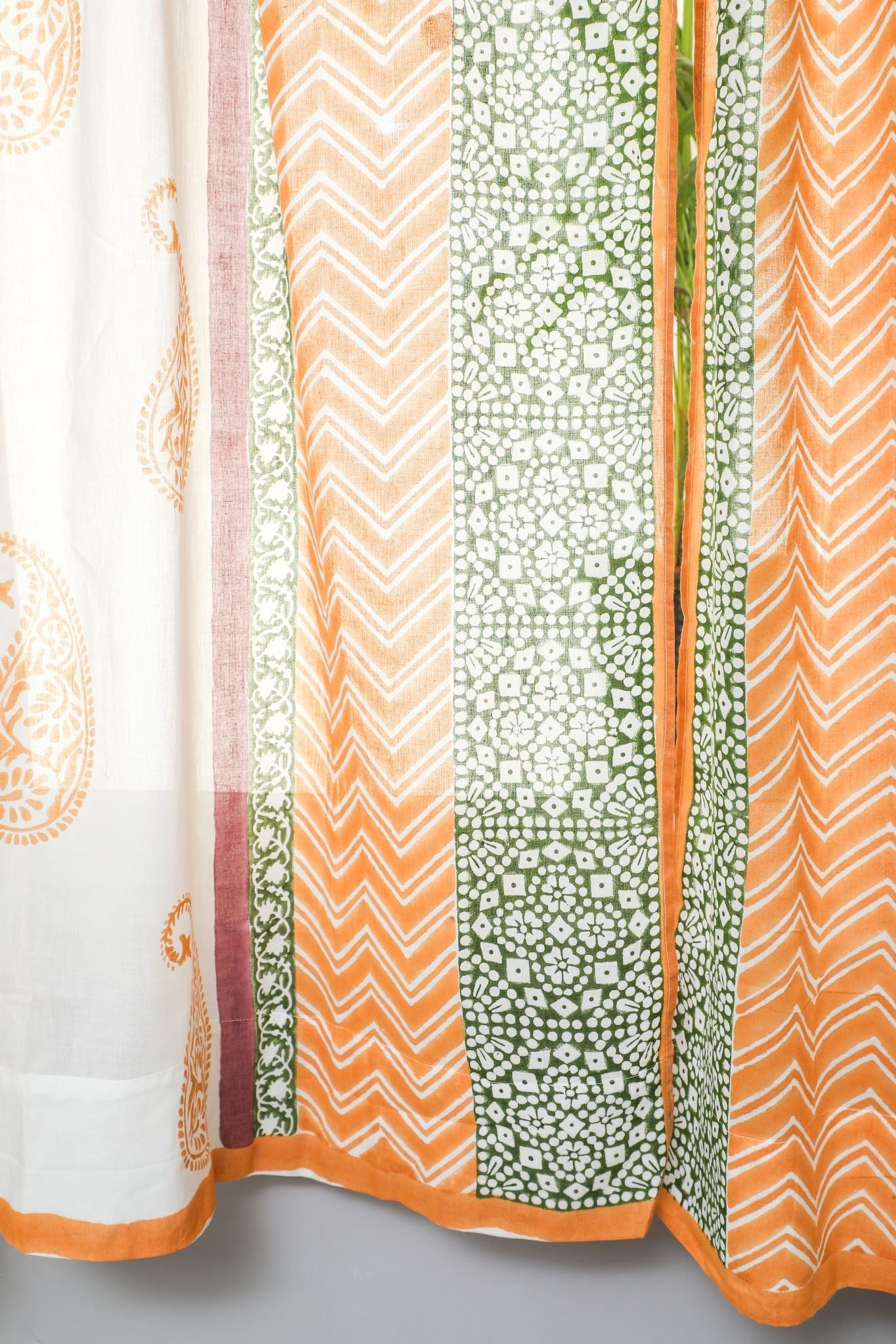 'Golden East' Handblock Printed Cotton Window Curtain - SootiSyahi