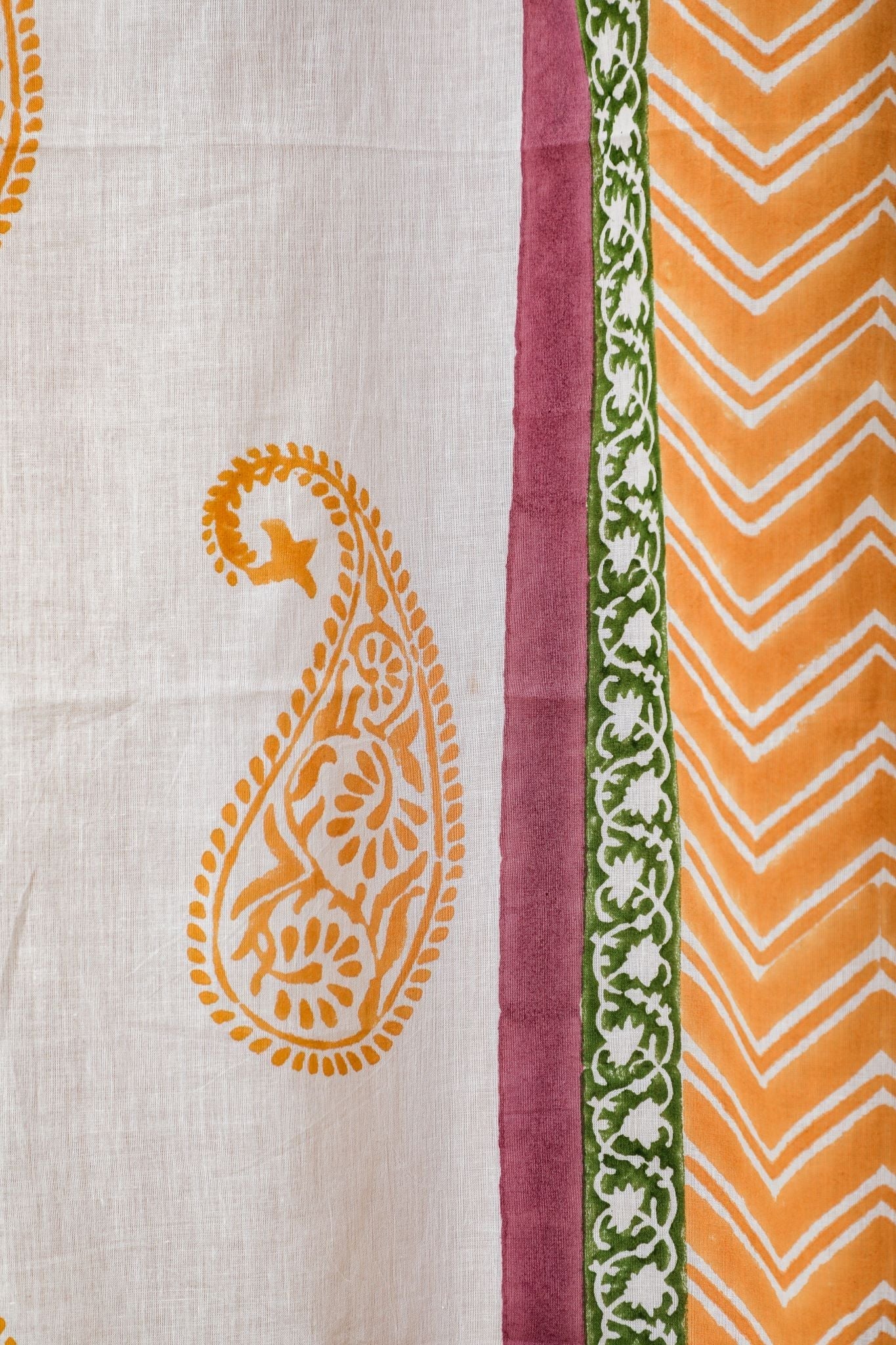 'Golden East' Handblock Printed Cotton Window Curtain - SootiSyahi