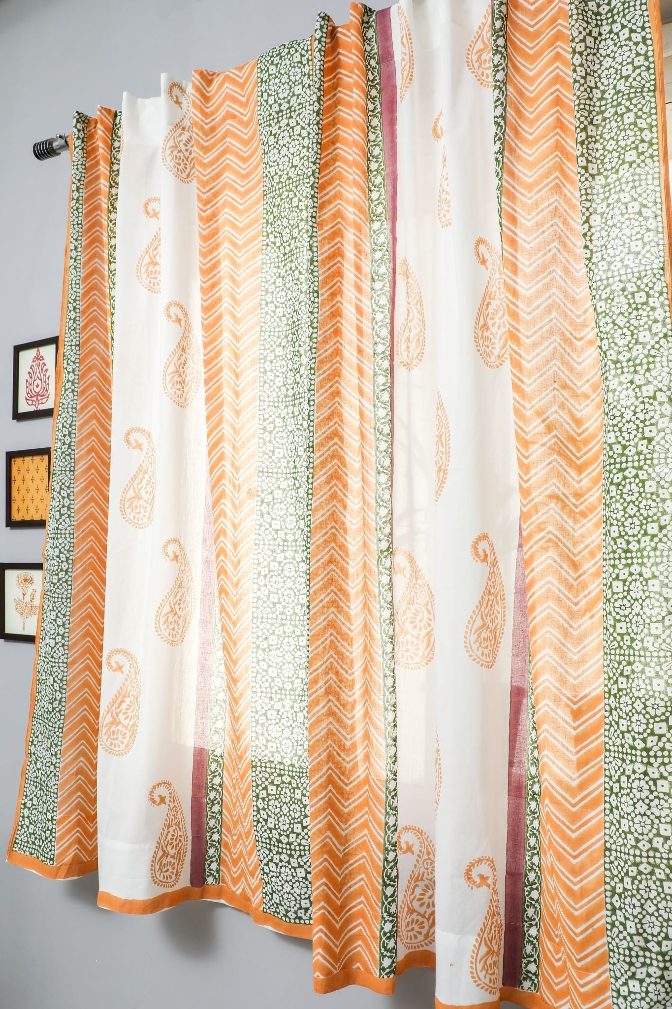 'Golden East' Handblock Printed Cotton Window Curtain - SootiSyahi