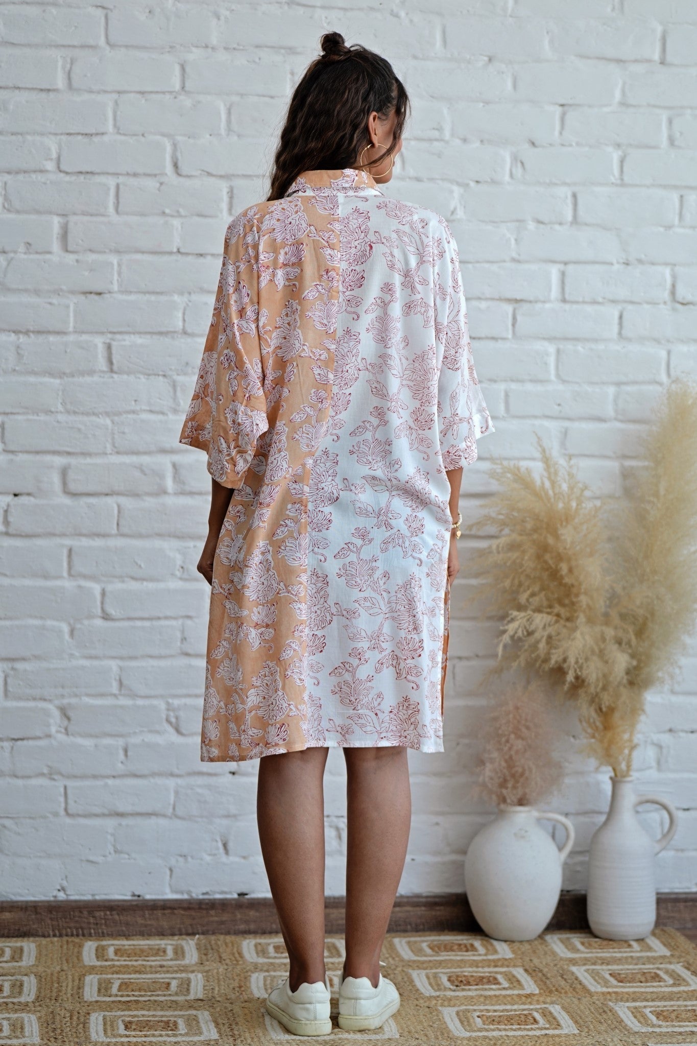 Grace in Peach Hand Block Printed Oversize Shirt - SootiSyahi