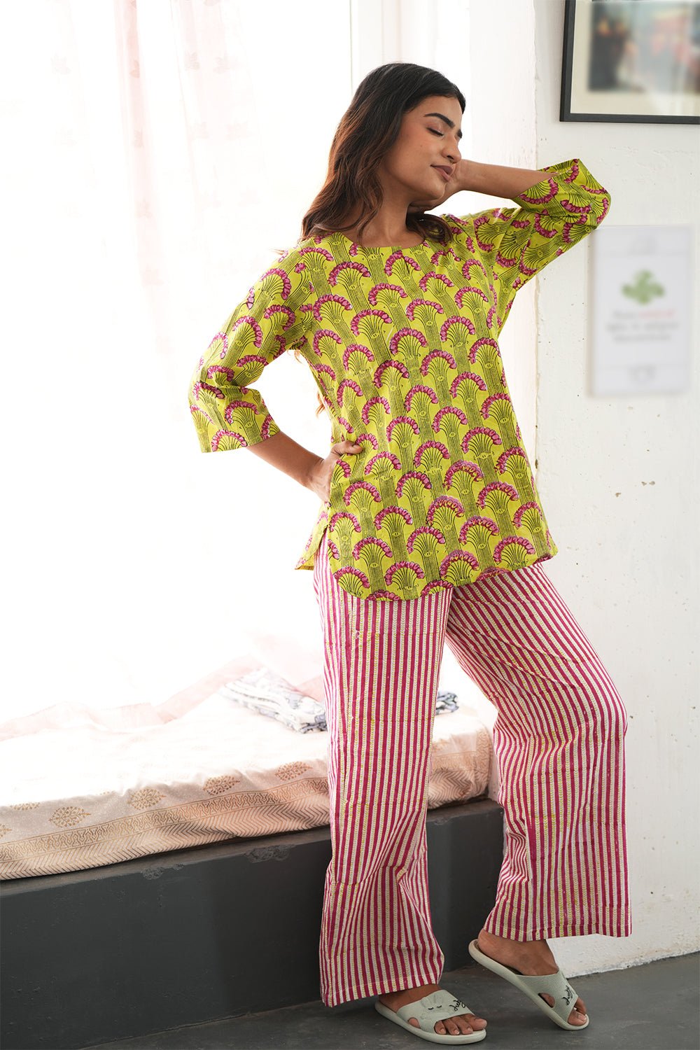 Green Apple Flame Block Printed Night suit - SootiSyahi