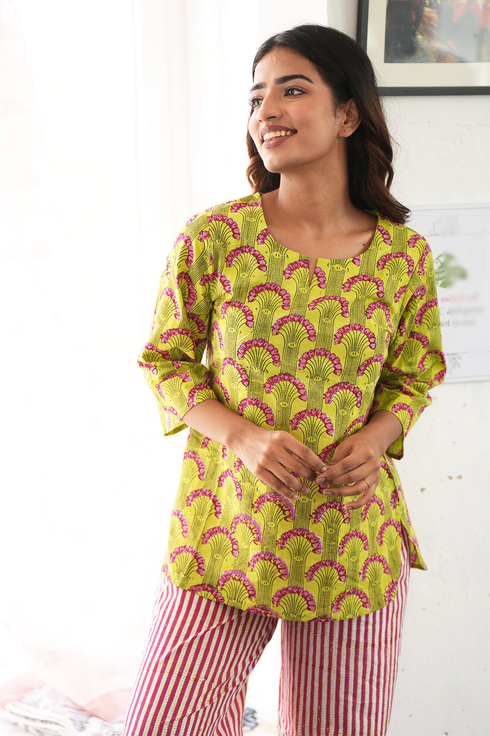 Green Apple Flame Block Printed Night suit - SootiSyahi