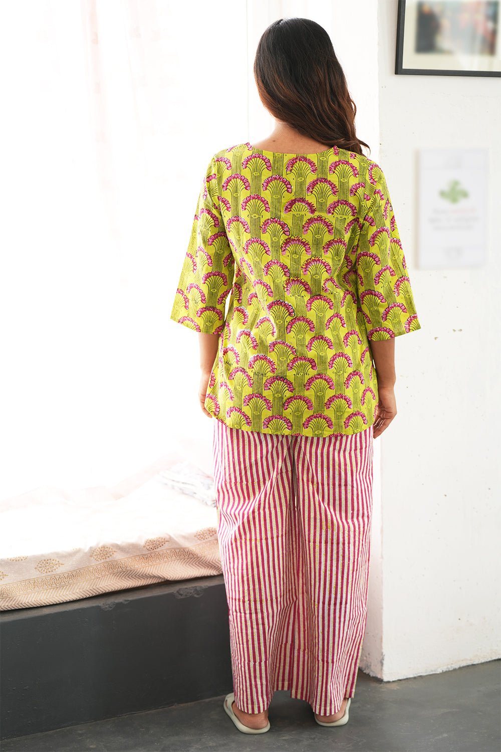 Green Apple Flame Block Printed Night suit - SootiSyahi